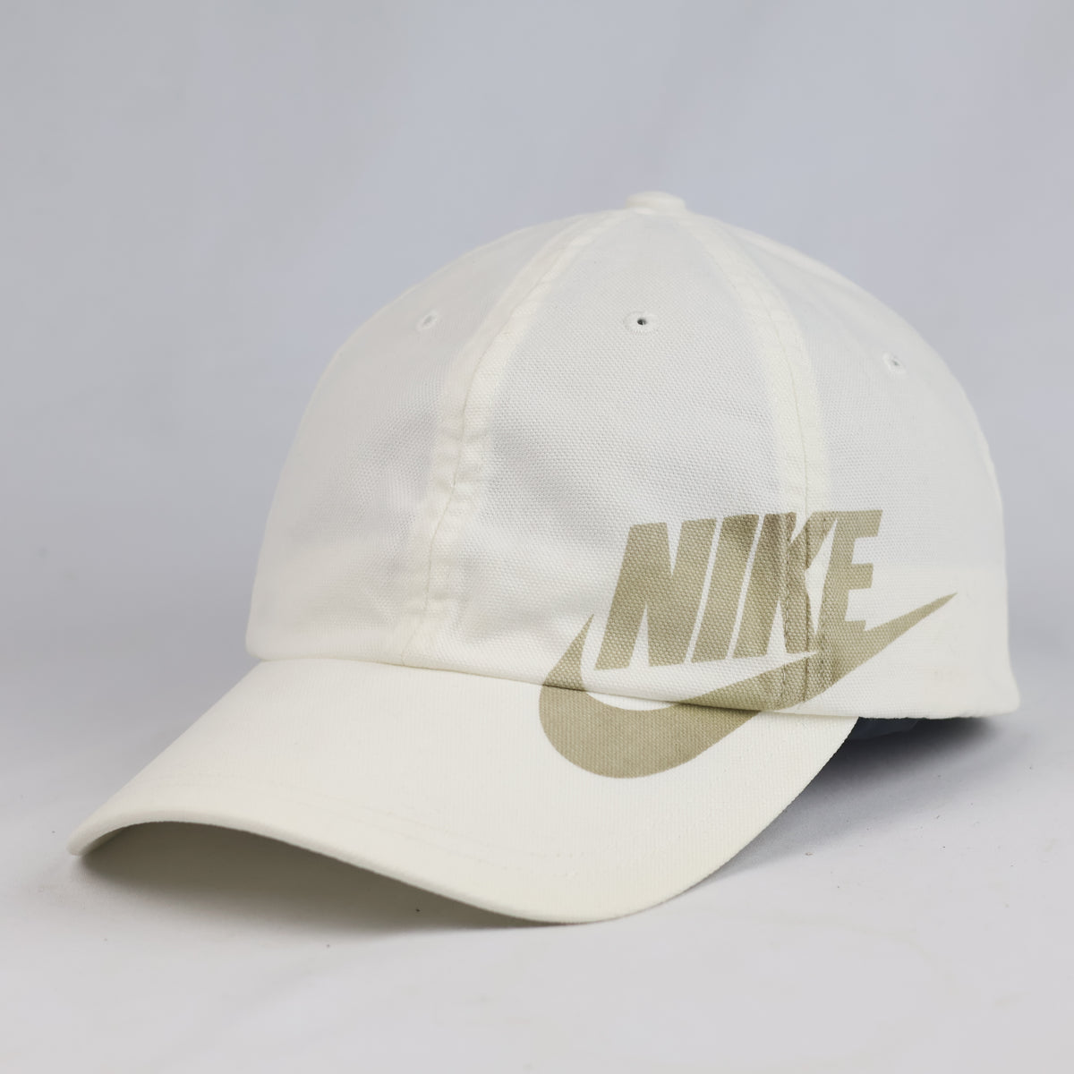 Thrifted Nike Swoosh Cream Canvas Cap - 6-Panel Adjustable Size OSFA (57-59cm) |10998