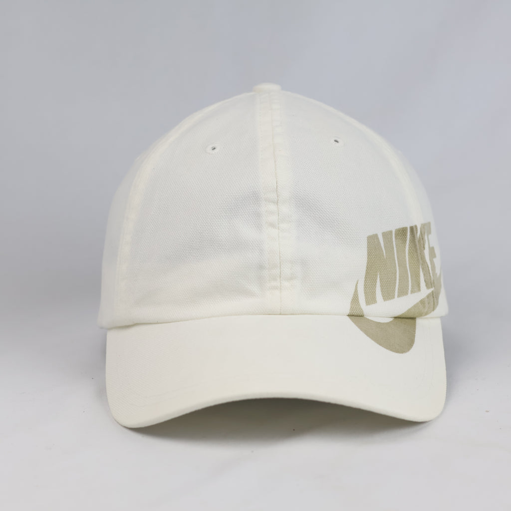 Thrifted Nike Swoosh Cream Canvas Cap - 6-Panel Adjustable Size OSFA (57-59cm) |10998