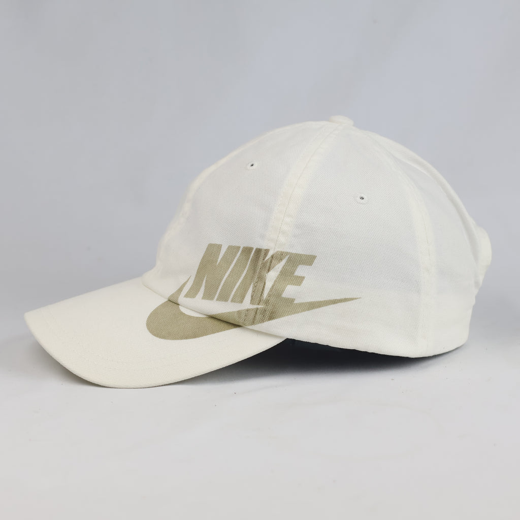 Thrifted Nike Swoosh Cream Canvas Cap - 6-Panel Adjustable Size OSFA (57-59cm) |10998