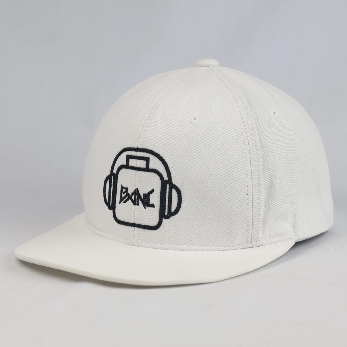 Thrifted BANC White Cotton Flat Brim Snapback (Size 56–58 cm) | 10991