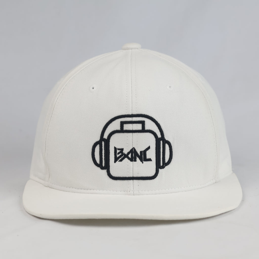 Thrifted BANC White Cotton Flat Brim Snapback (Size 56–58 cm) | 10991
