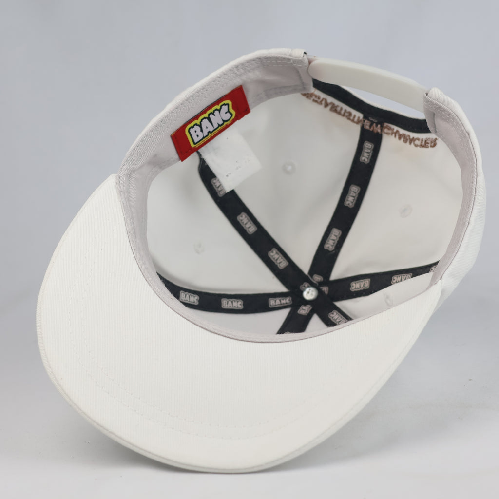 Thrifted BANC White Cotton Flat Brim Snapback (Size 56–58 cm) | 10991