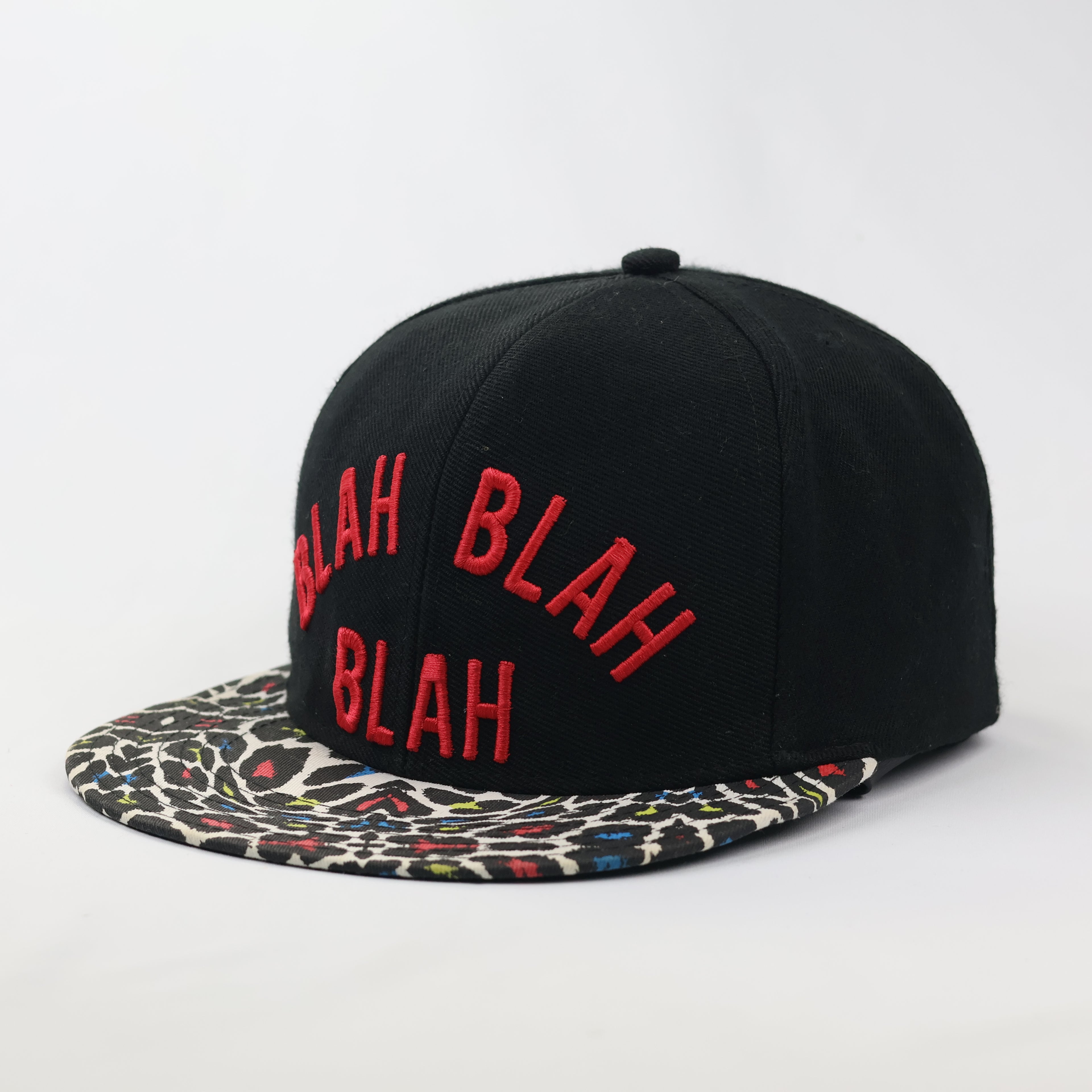 Retro Streetwear Blah Blah Blah Cap - Multicolor Leopard Flat Brim