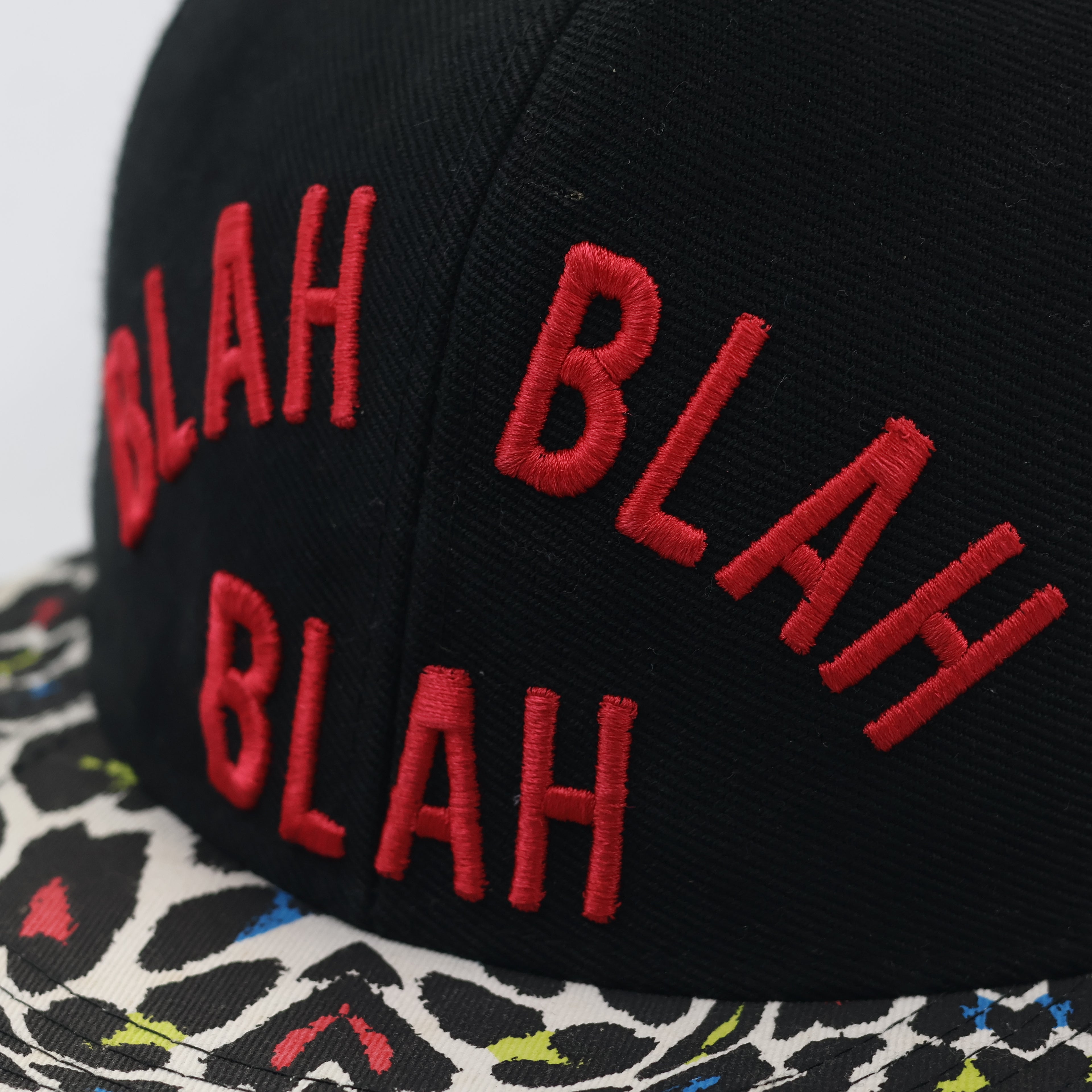 Retro Streetwear Blah Blah Blah Cap - Multicolor Leopard Flat Brim
