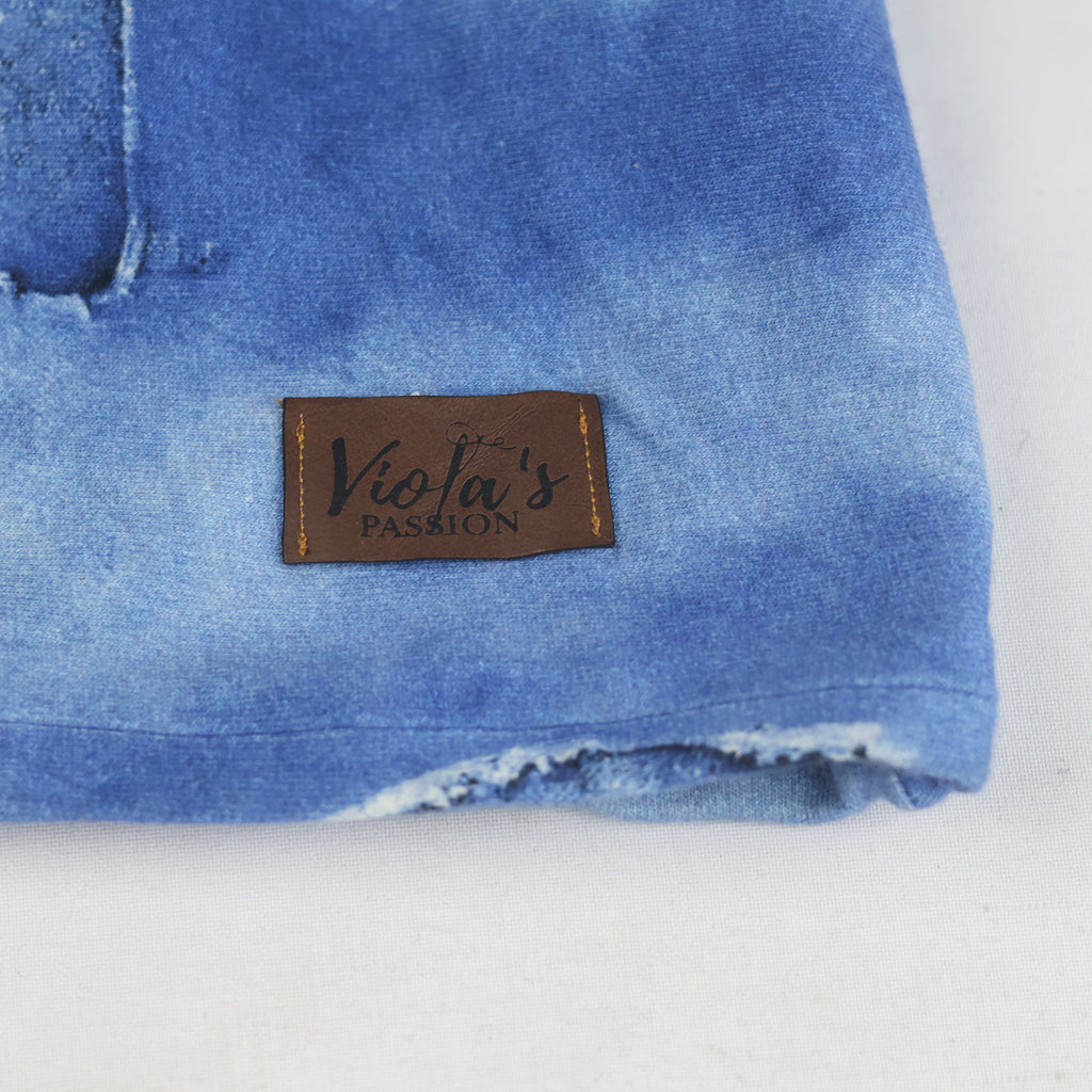 Thrifted Viola's Passion Distressed Denim-Look Beanie - Blue Slouchy Hat Adult
