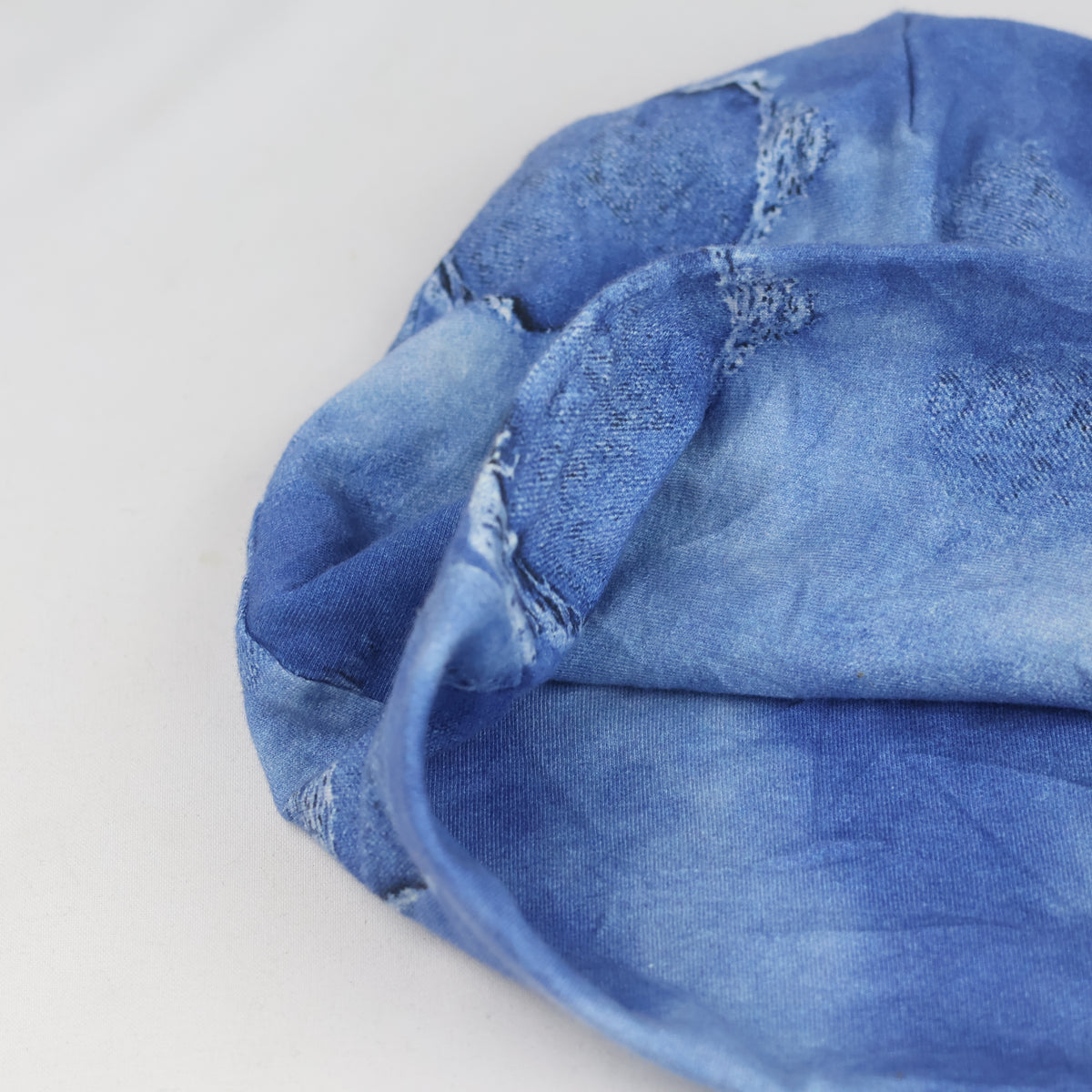 Thrifted Viola's Passion Distressed Denim-Look Beanie - Blue Slouchy Hat Adult