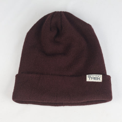 Thrifted Arctic Trek Maroon Ribbed Knit Beanie Hat