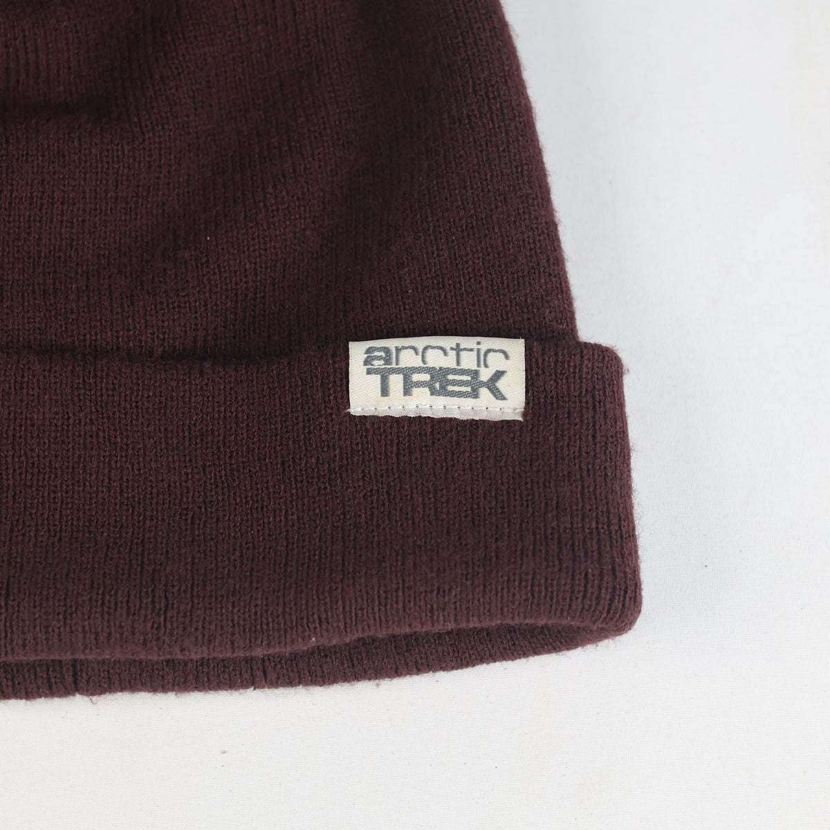 Thrifted Arctic Trek Maroon Ribbed Knit Beanie Hat