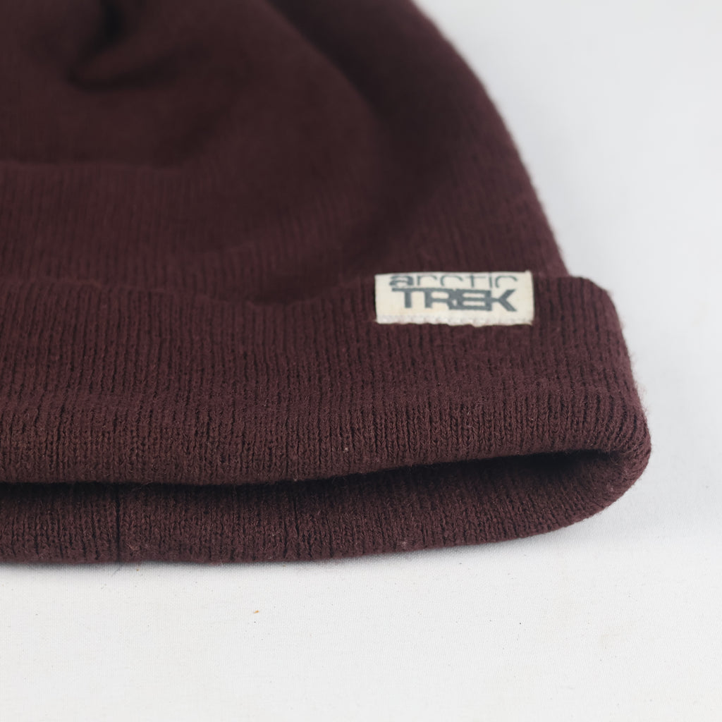 Thrifted Arctic Trek Maroon Ribbed Knit Beanie Hat