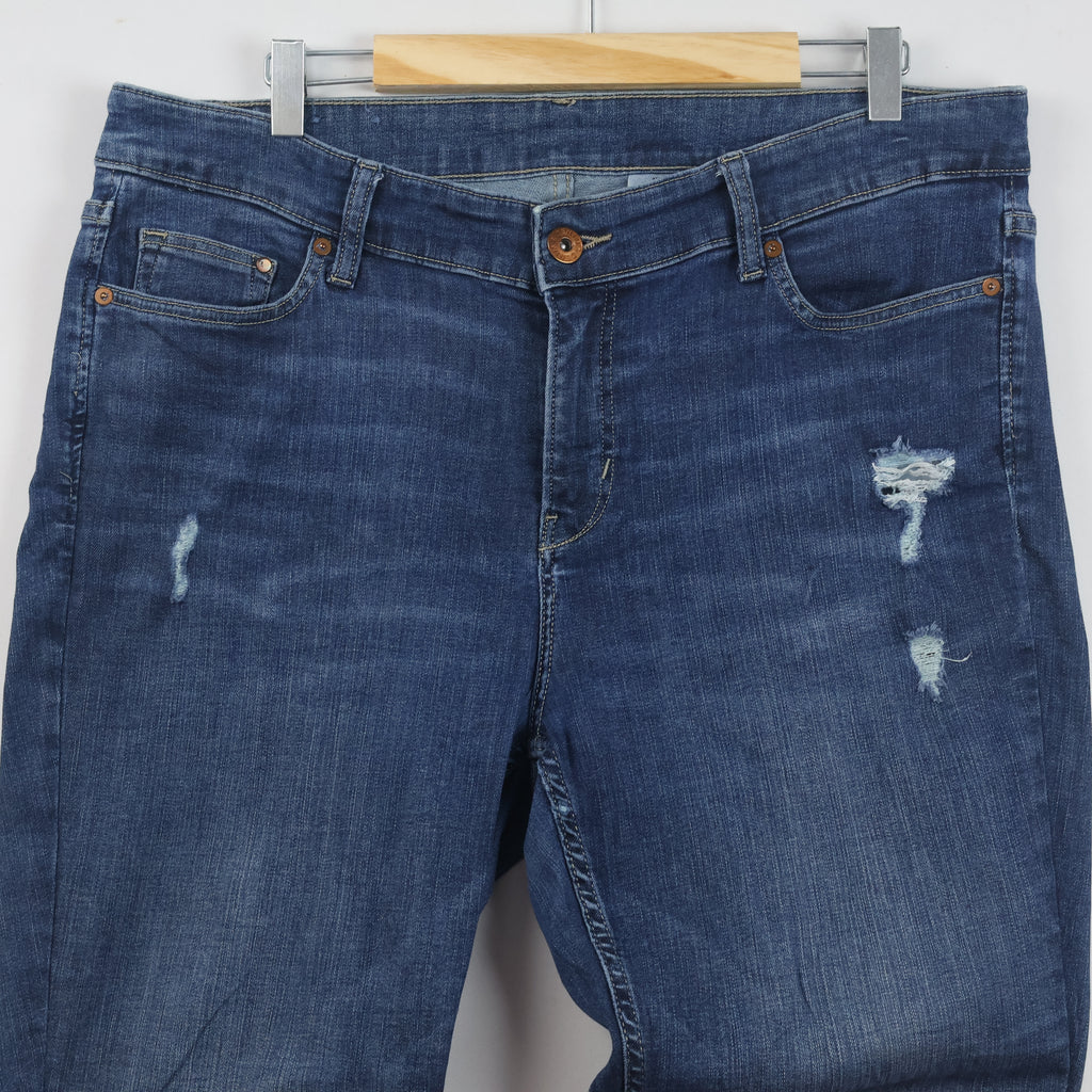 Thrifted H&M & Denim Straight Regular Fit Distressed Blue Jeans Waist:36/ J1101