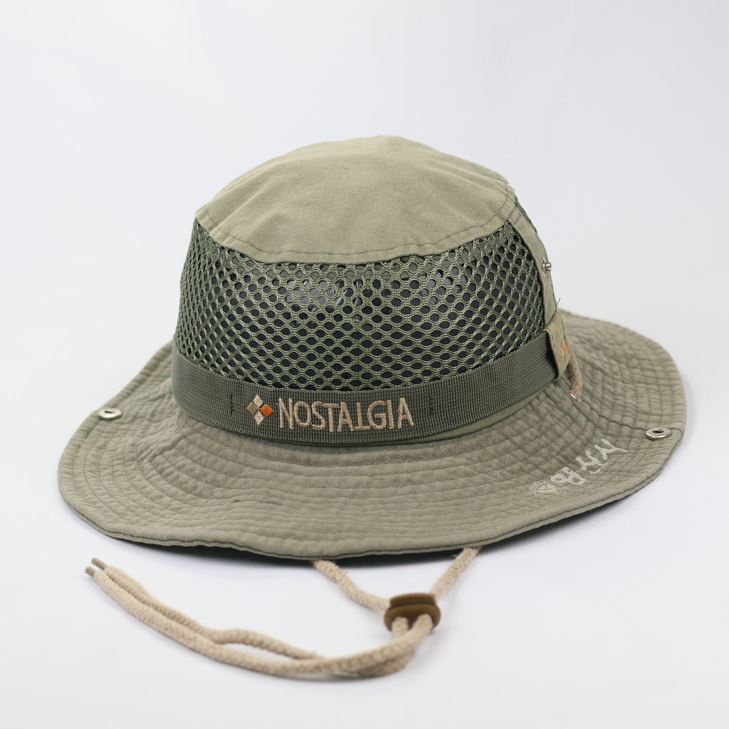 Nostalgia Sport Outdoor Life Safari Thrifted Hat - Olive Drab Fisherman Cap