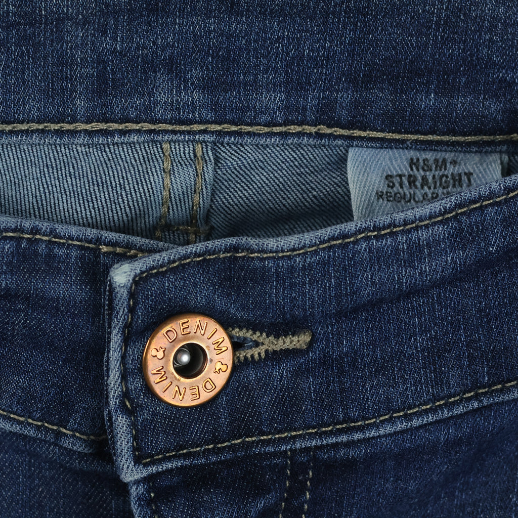 Thrifted H&M & Denim Straight Regular Fit Distressed Blue Jeans Waist:36/ J1101