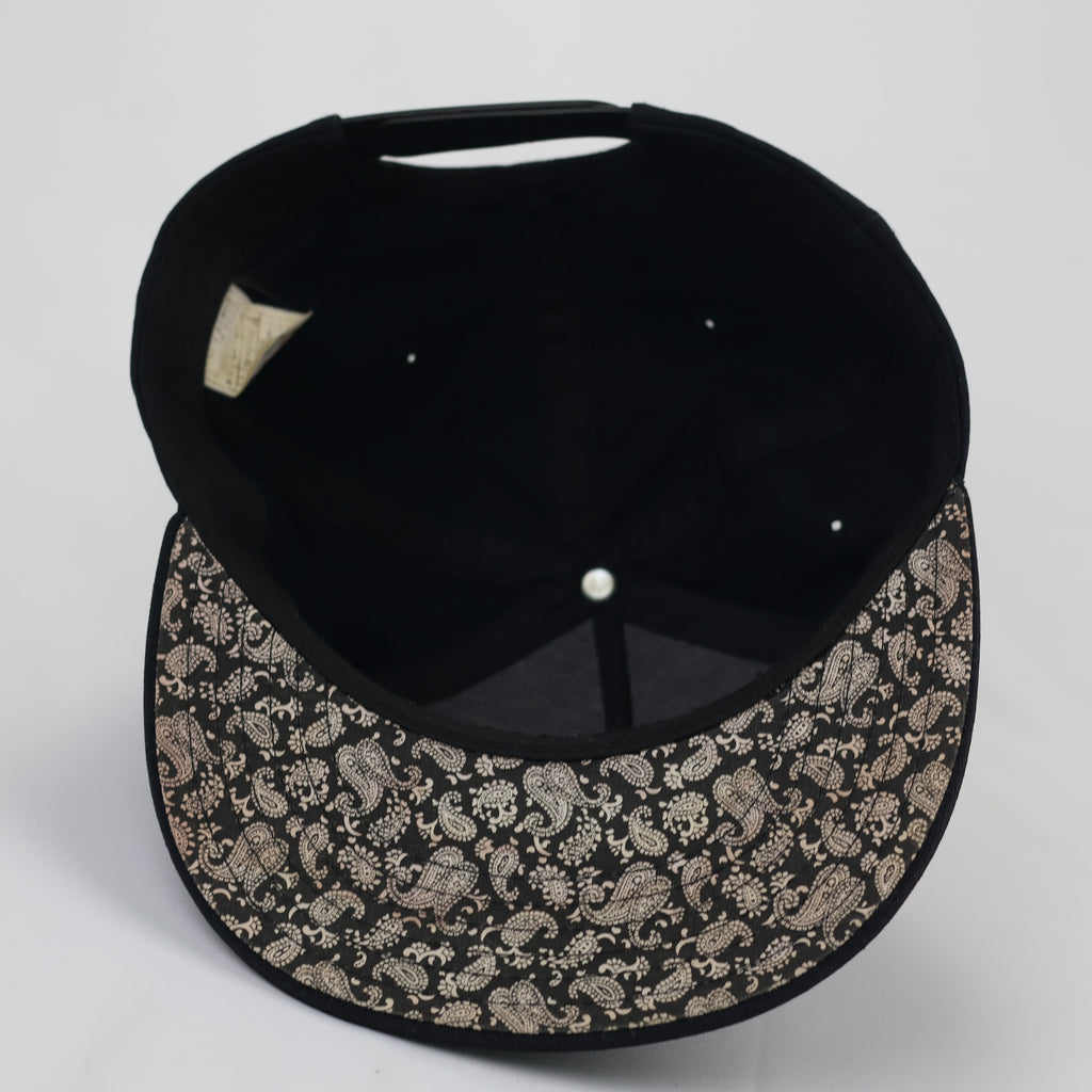Vintage Whisker Stain Mustache Snapback Thrifted Hat - Black with Paisley Under-Brim