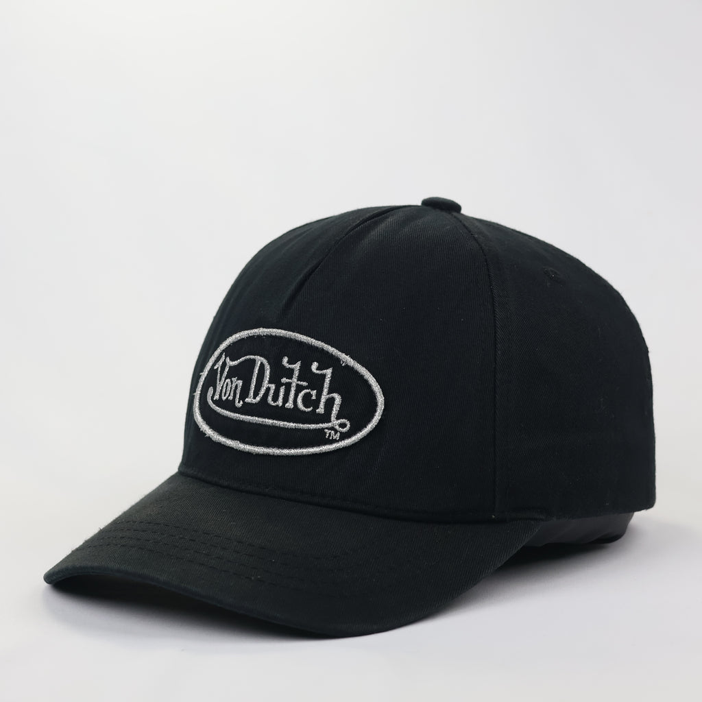 Authentic Von Dutch Oval Logo Thrifted Hat - Black Cotton Twill Performance Hat