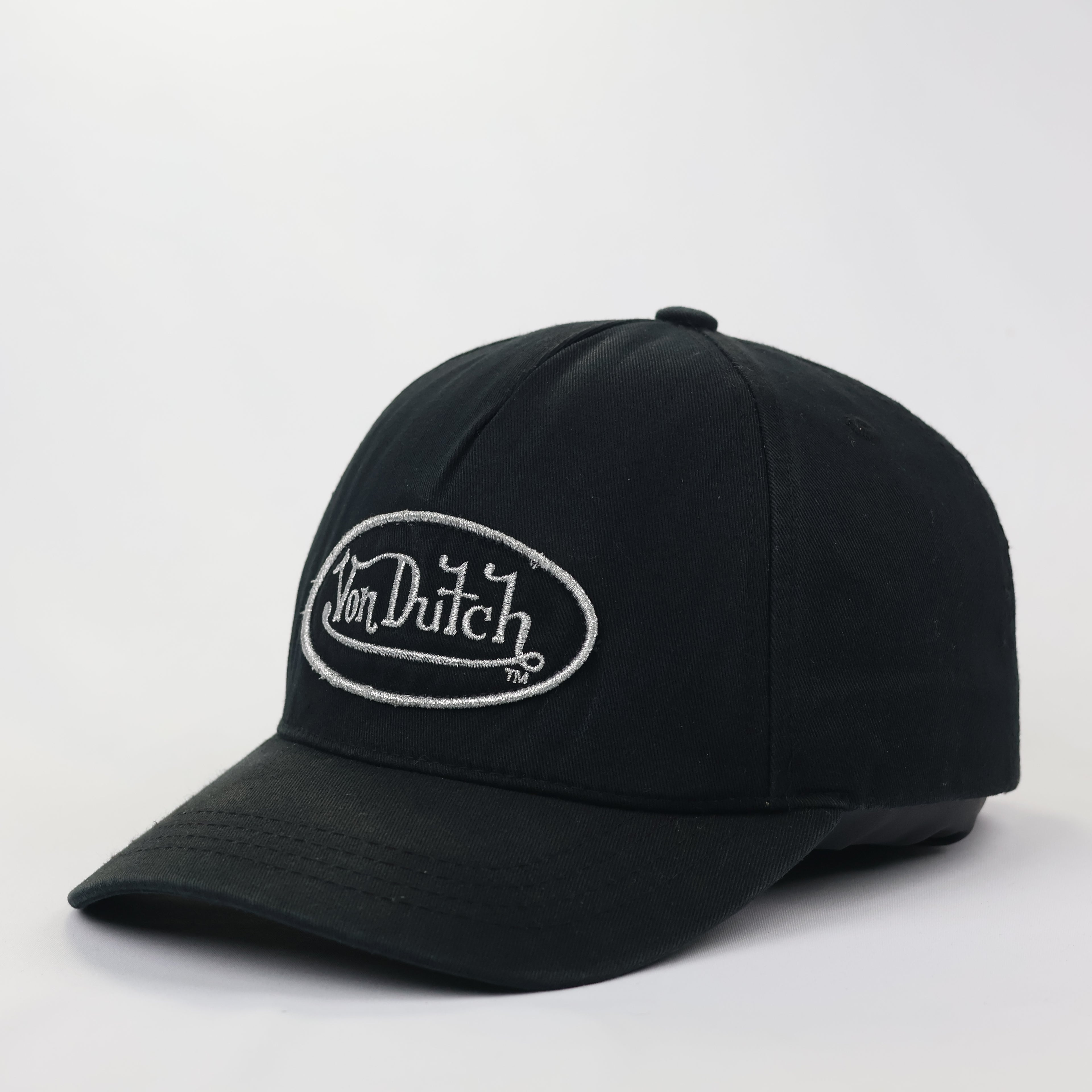 Authentic Von Dutch Oval Logo Thrifted Hat - Black Cotton Twill Performance Hat