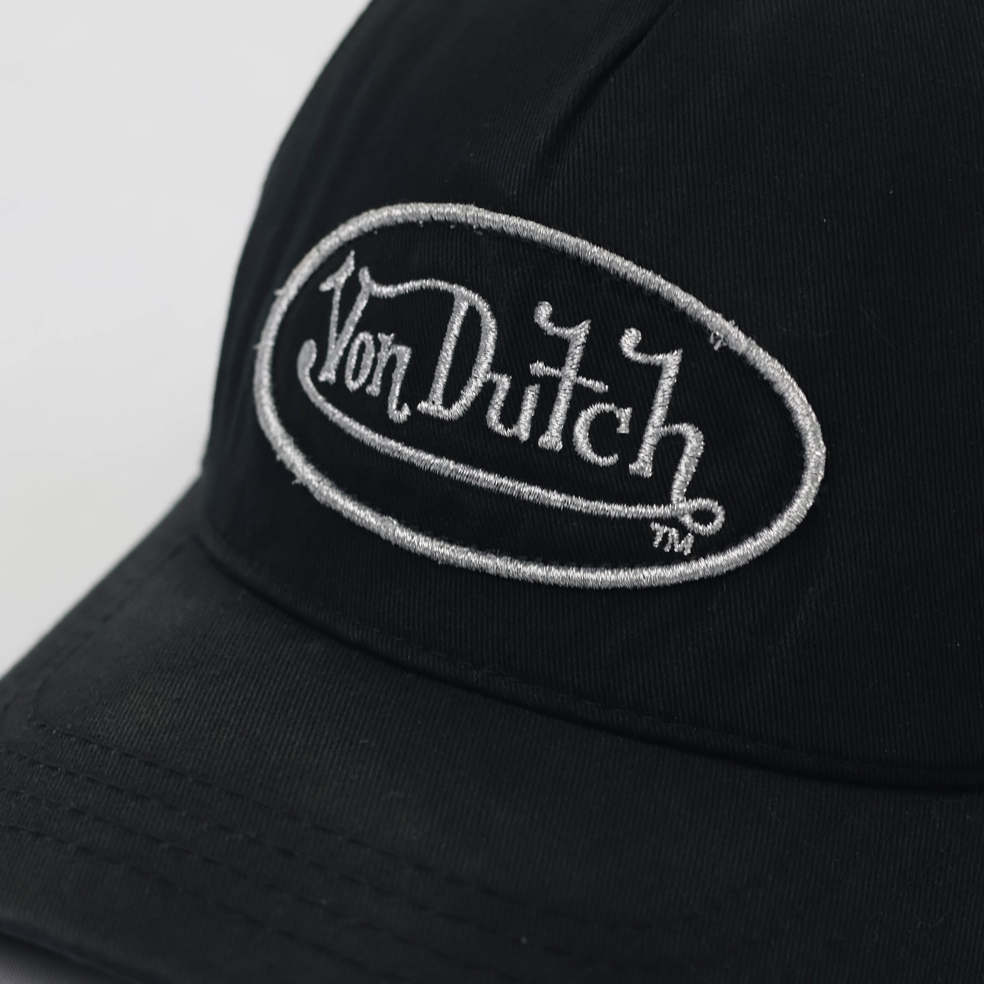 Authentic Von Dutch Oval Logo Thrifted Hat - Black Cotton Twill Performance Hat