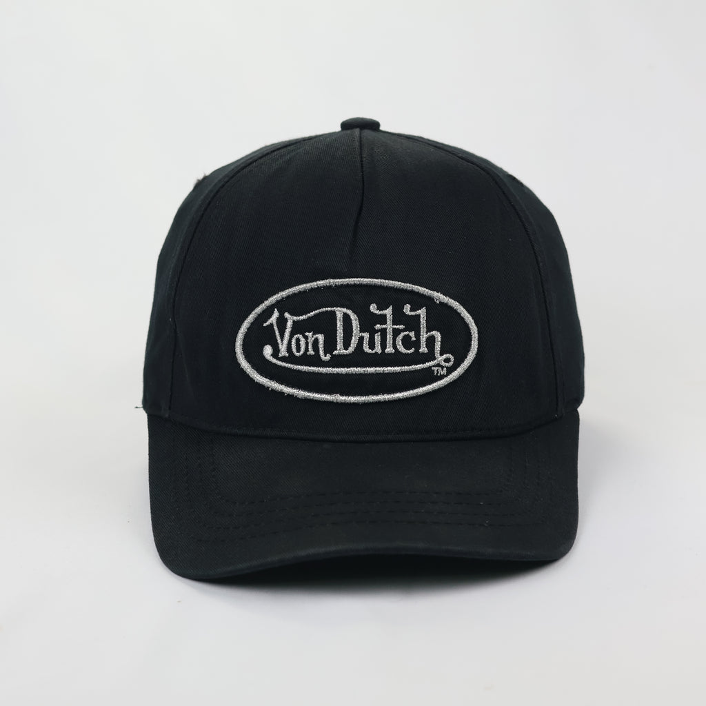 Authentic Von Dutch Oval Logo Thrifted Hat - Black Cotton Twill Performance Hat