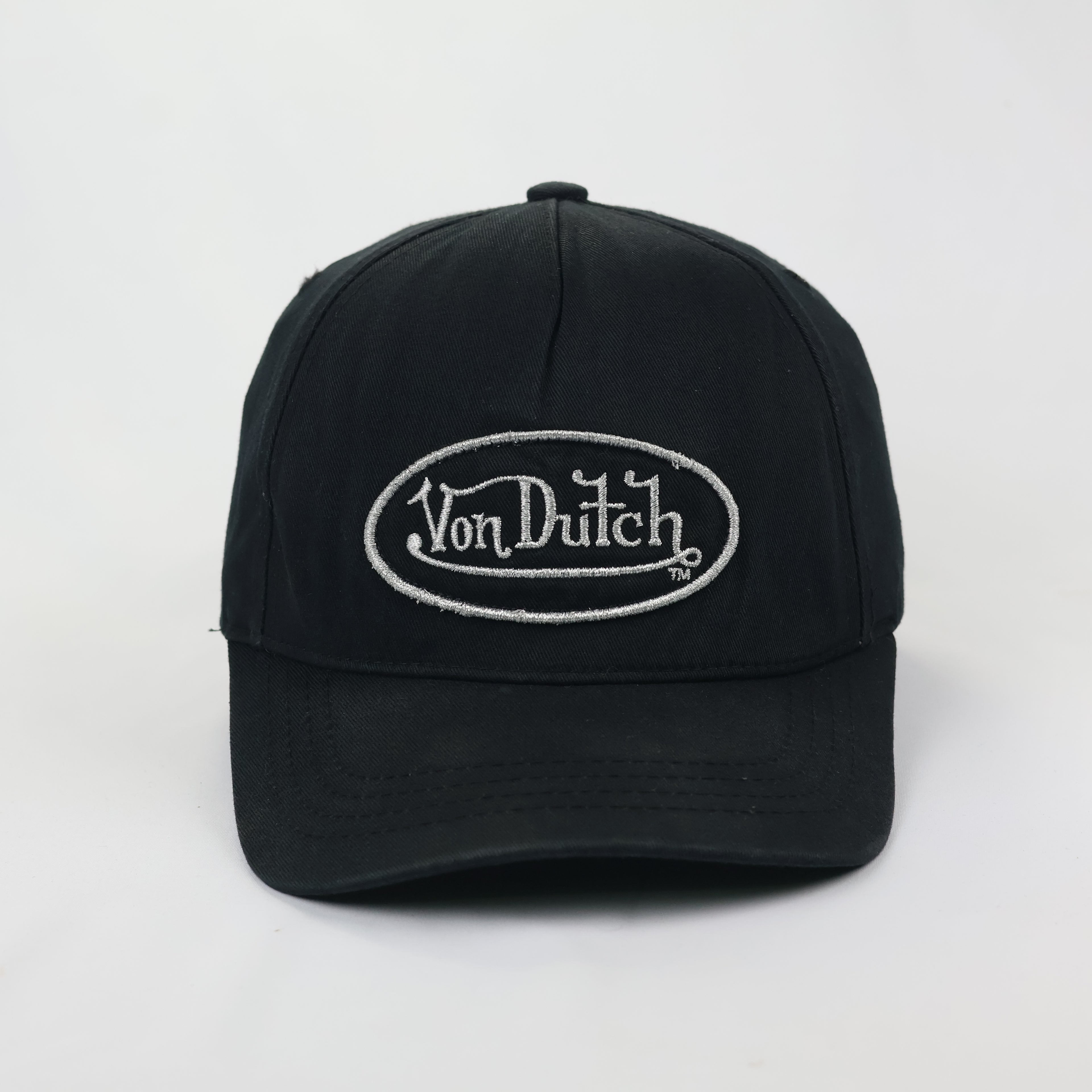Authentic Von Dutch Oval Logo Thrifted Hat - Black Cotton Twill Performance Hat