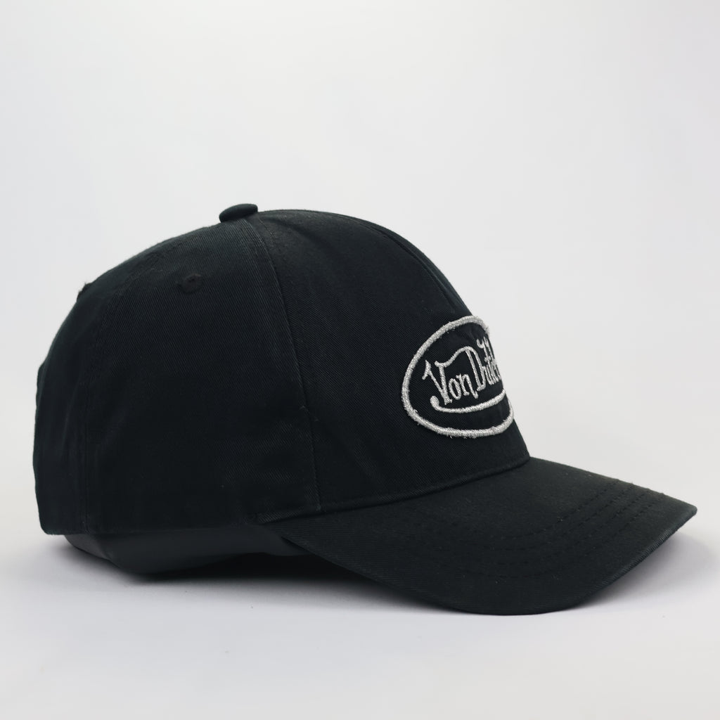 Authentic Von Dutch Oval Logo Thrifted Hat - Black Cotton Twill Performance Hat