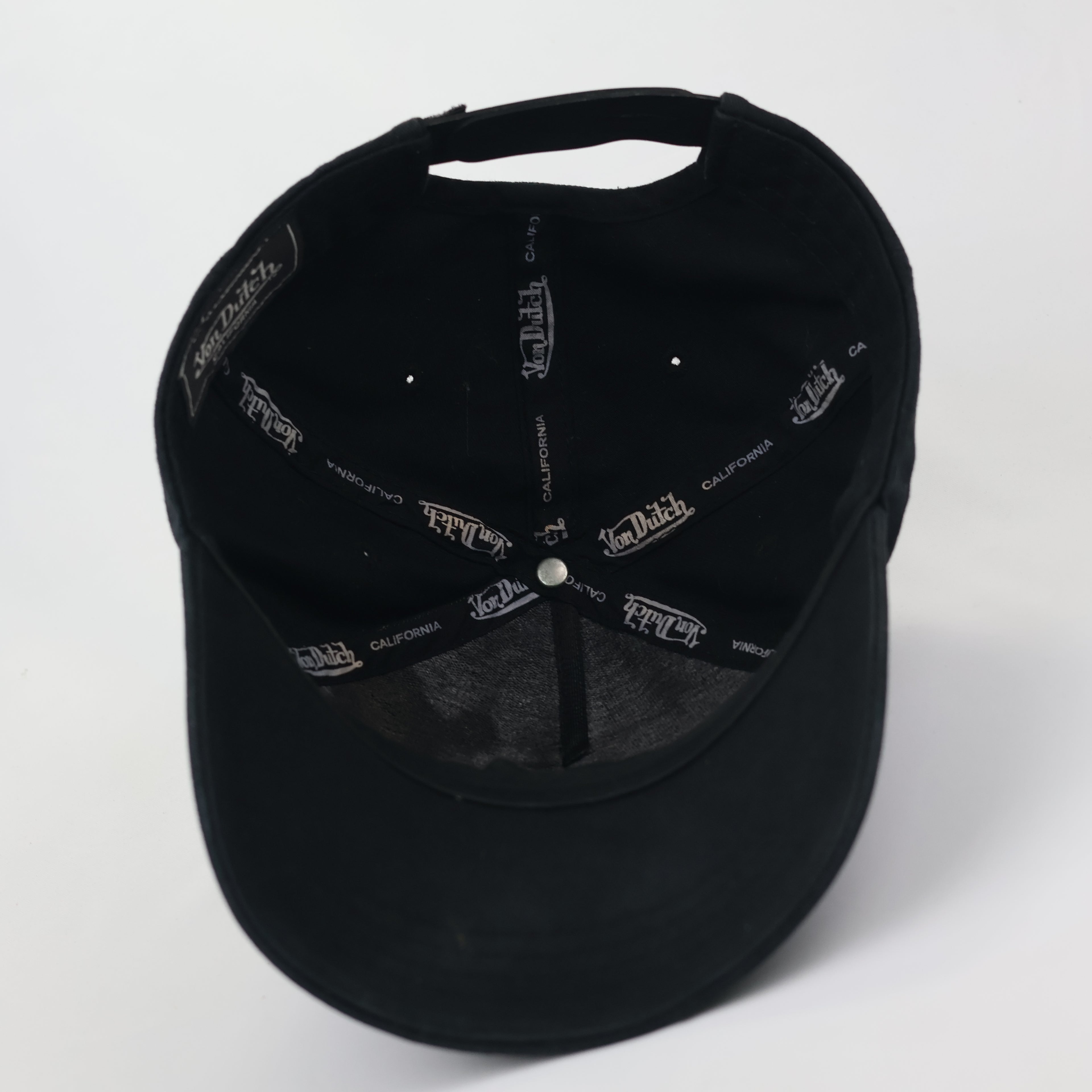 Authentic Von Dutch Oval Logo Thrifted Hat - Black Cotton Twill Performance Hat