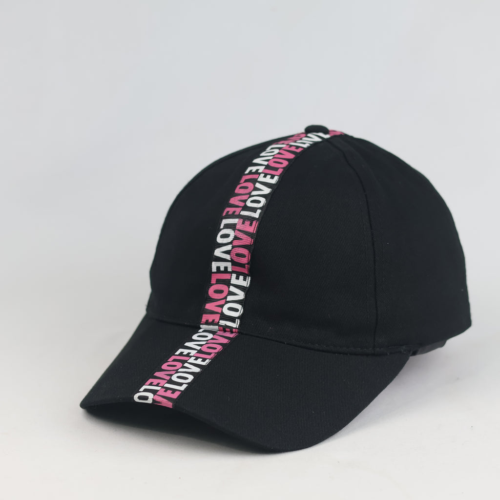 Thrifted Black Cotton Cap with Pink Love Stripe Visor | 11037