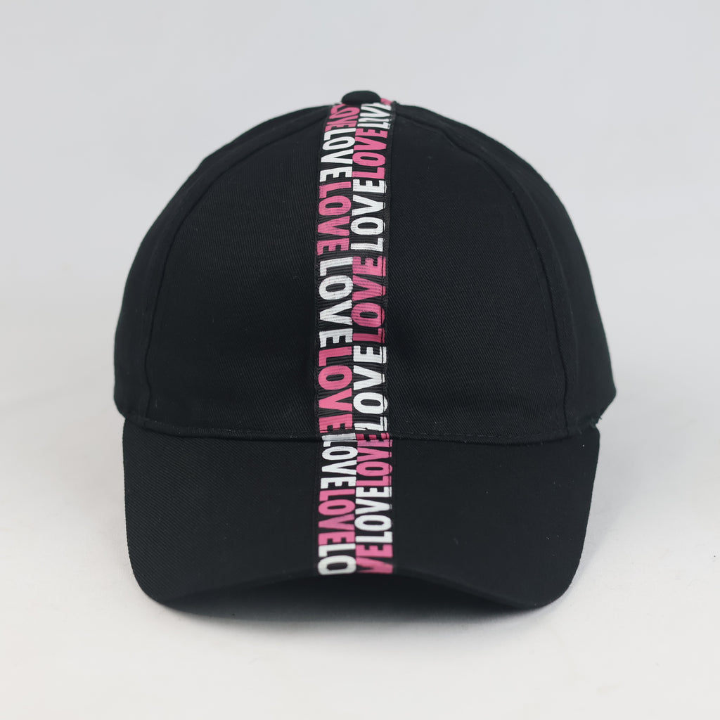 Thrifted Black Cotton Cap with Pink Love Stripe Visor | 11037