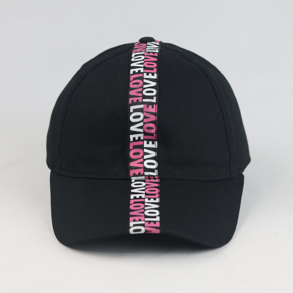 Thrifted Black Cotton Cap with Pink Love Stripe Visor | 11037