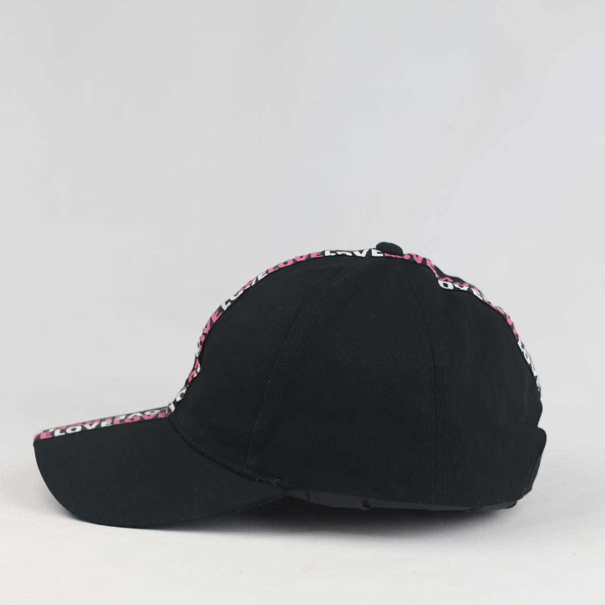 Thrifted Black Cotton Cap with Pink Love Stripe Visor | 11037