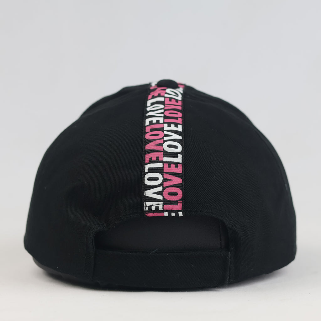 Thrifted Black Cotton Cap with Pink Love Stripe Visor | 11037