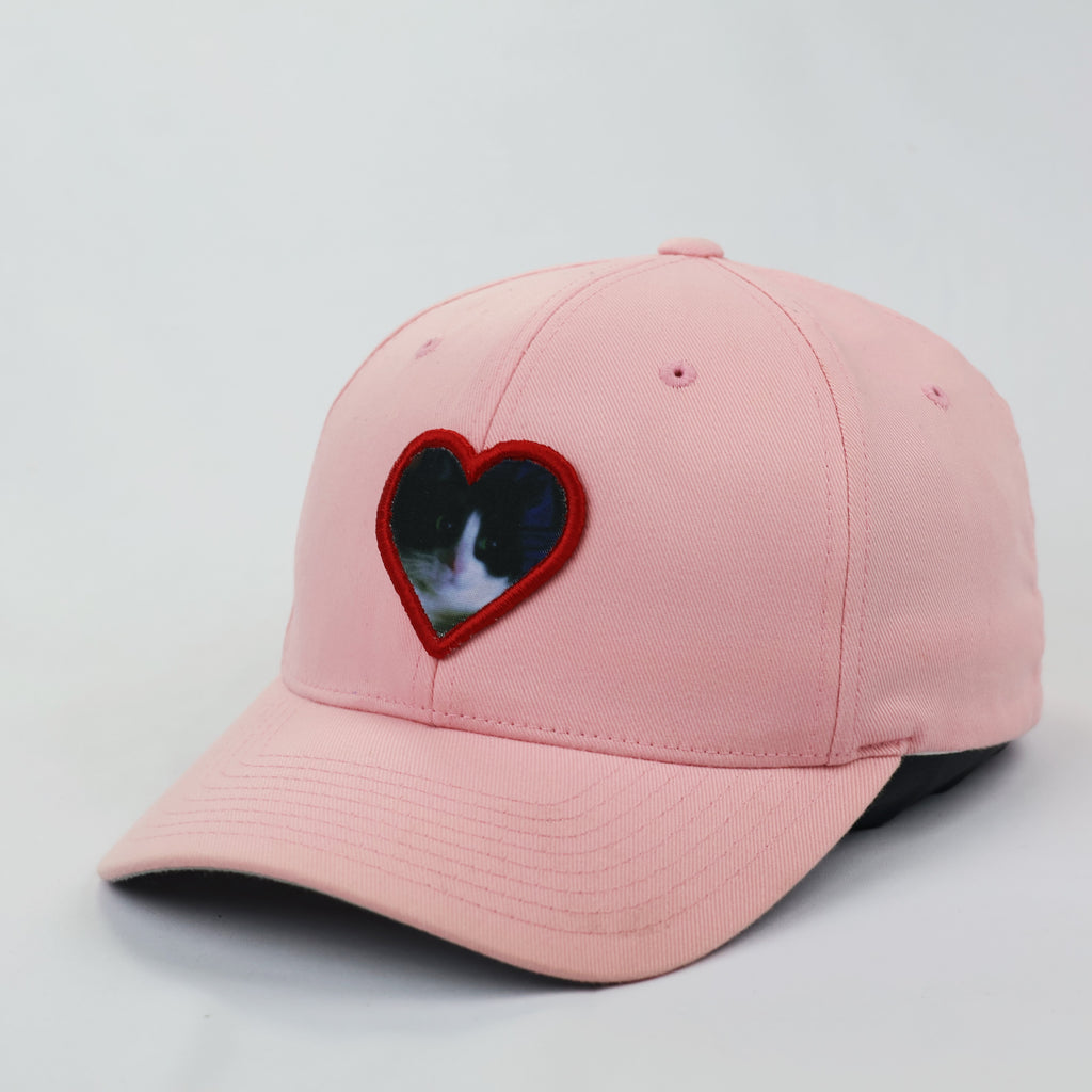Cute Tuxedo Cat Heart Embroidery Pink Cap - Size S-M (56-57cm)
