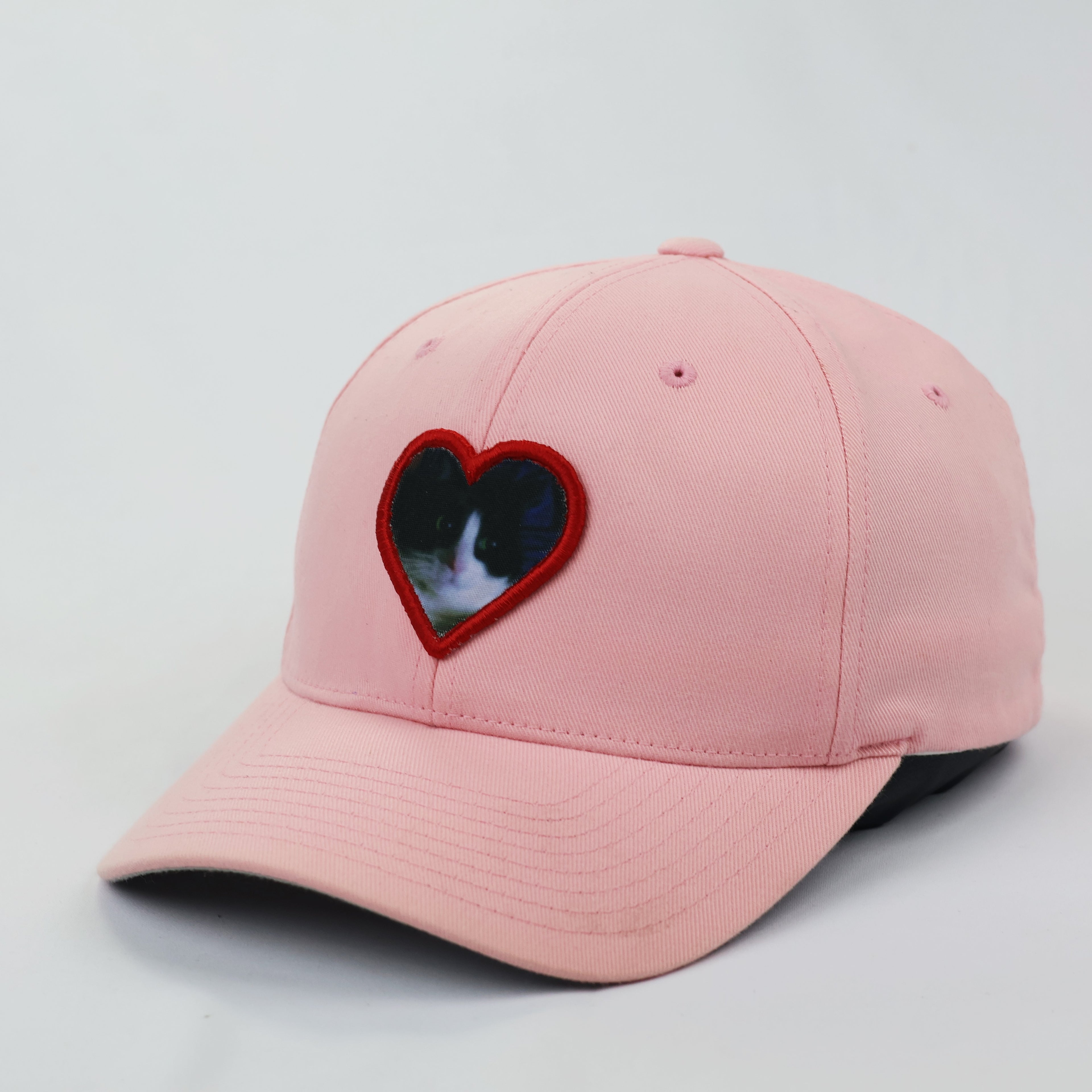 Cute Tuxedo Cat Heart Embroidery Pink Cap - Size S-M (56-57cm)