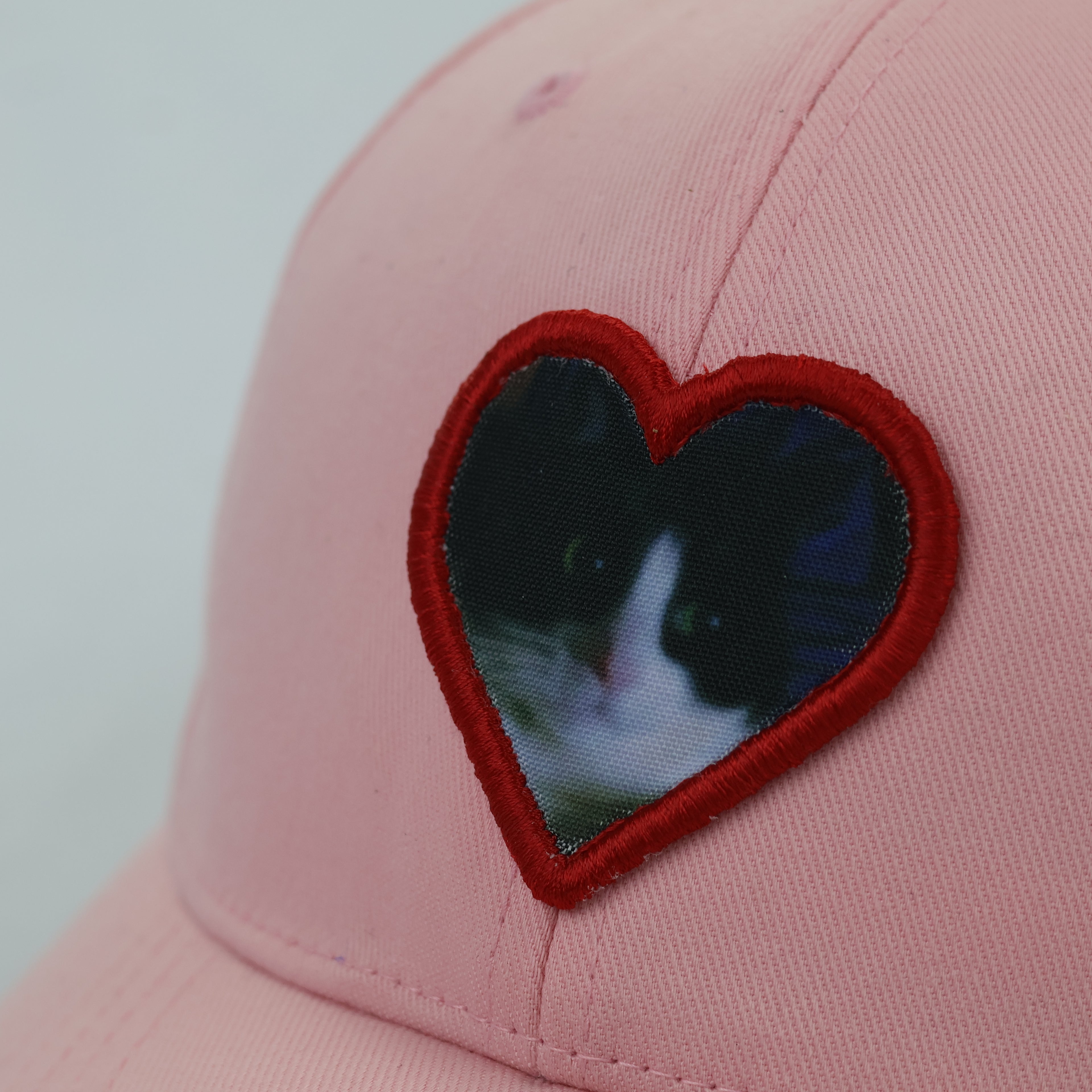 Cute Tuxedo Cat Heart Embroidery Pink Cap - Size S-M (56-57cm)