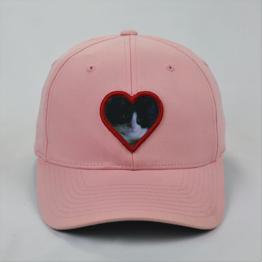 Cute Tuxedo Cat Heart Embroidery Pink Cap - Size S-M (56-57cm)