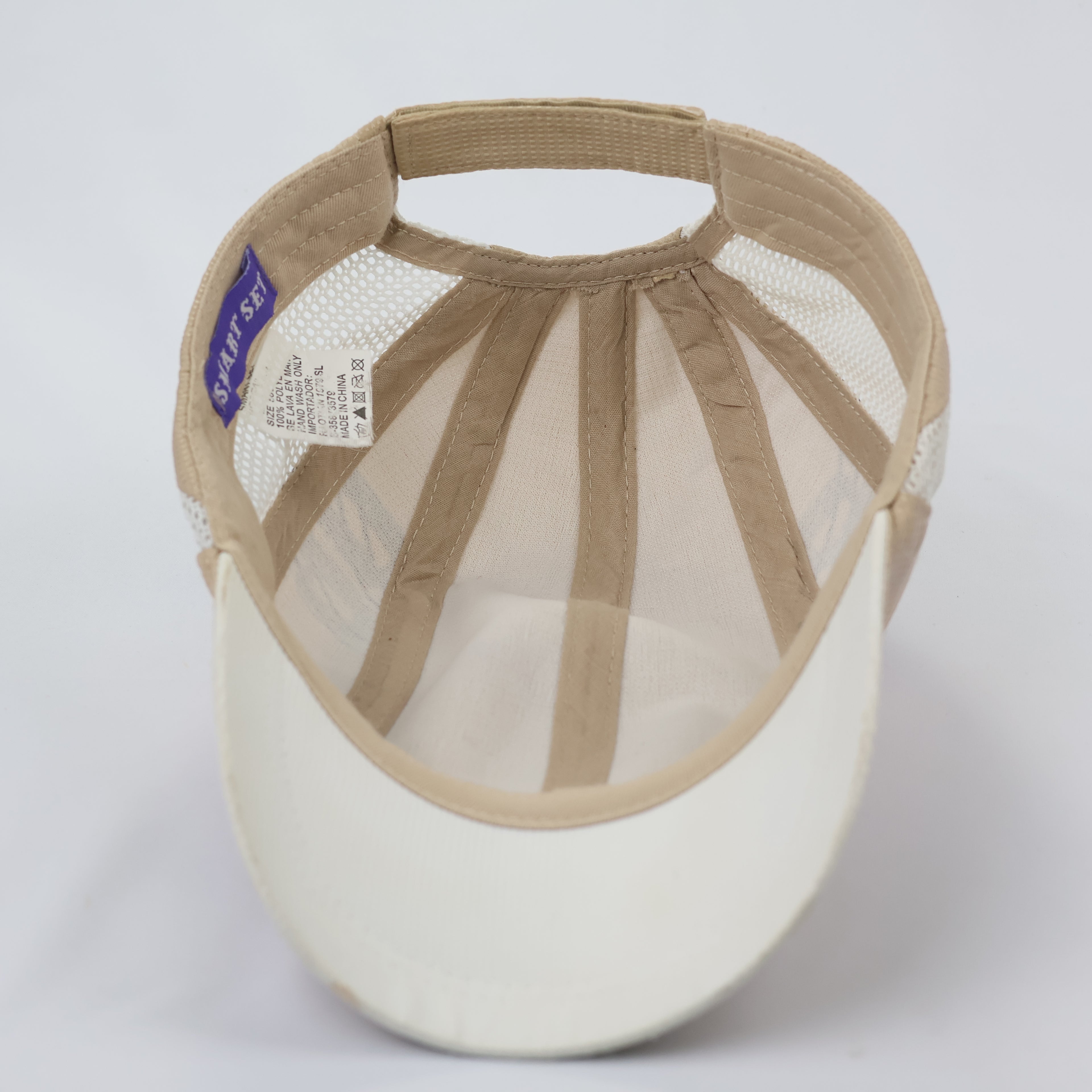 Smart Set "Sport" Embroidered Panel Hat - Beige Two-Tone Mesh Cap