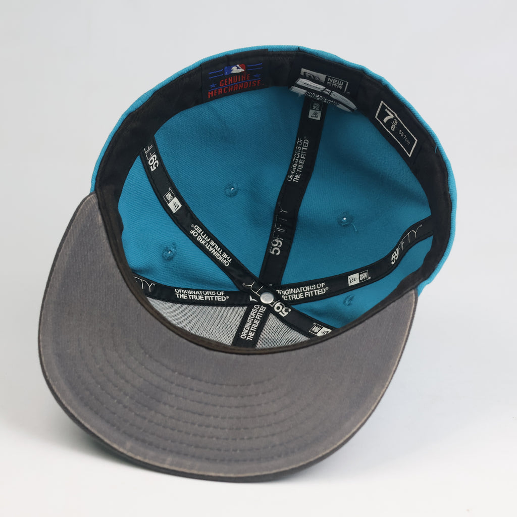 Thrifted Vintage New Era 59FIFTY LA Dodgers Two-Tone Teal Fitted Hat - Size 7 3/8