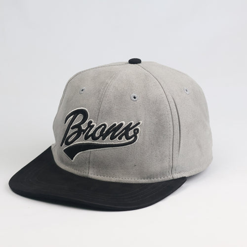 Vintage Primark Grey Faux Suede Bronx Embroidered Flat Brim Snapback Hat