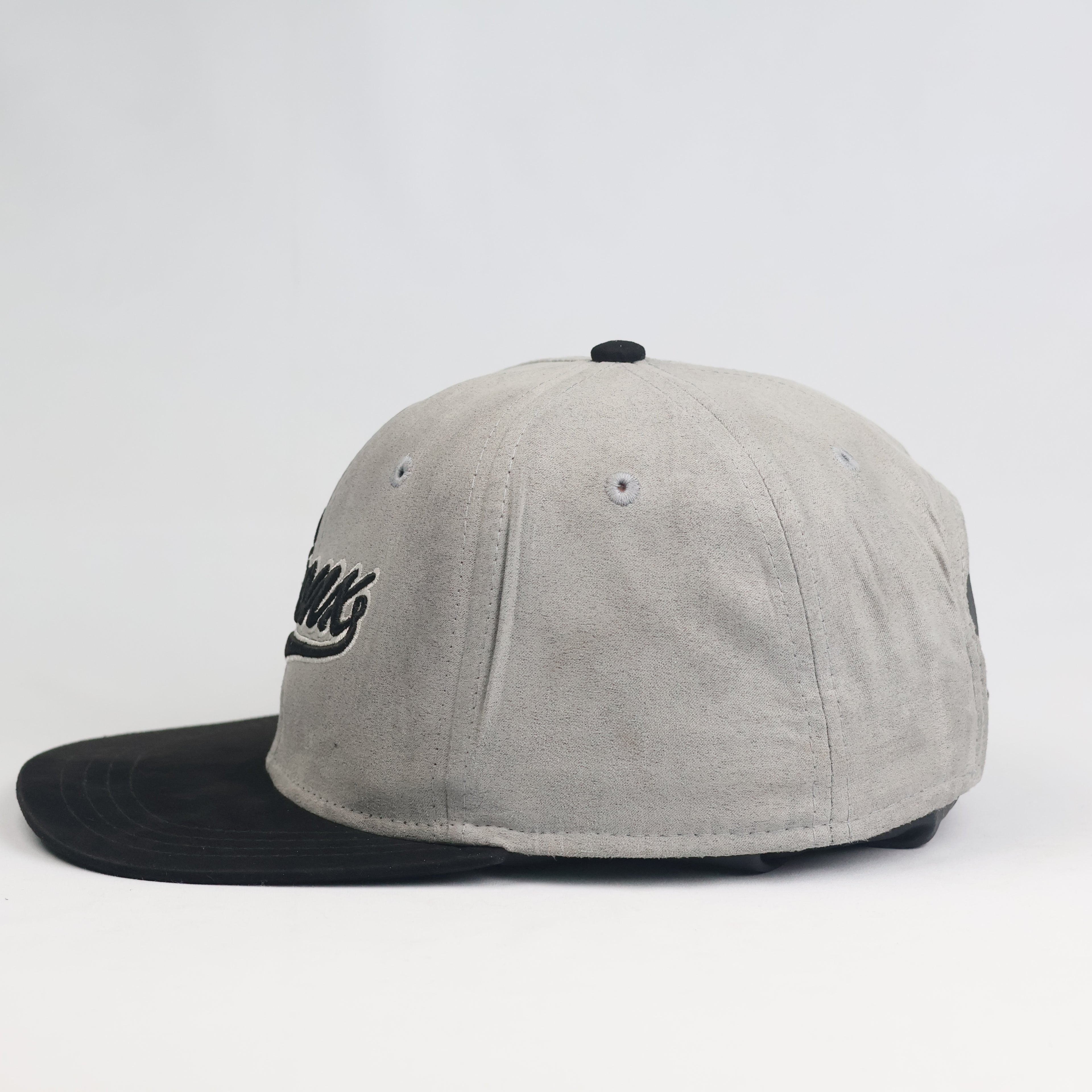 Vintage Primark Grey Faux Suede Bronx Embroidered Flat Brim Snapback Hat