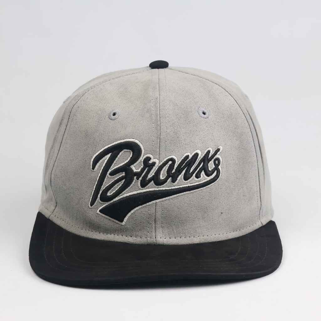 Vintage Primark Grey Faux Suede Bronx Embroidered Flat Brim Snapback Hat