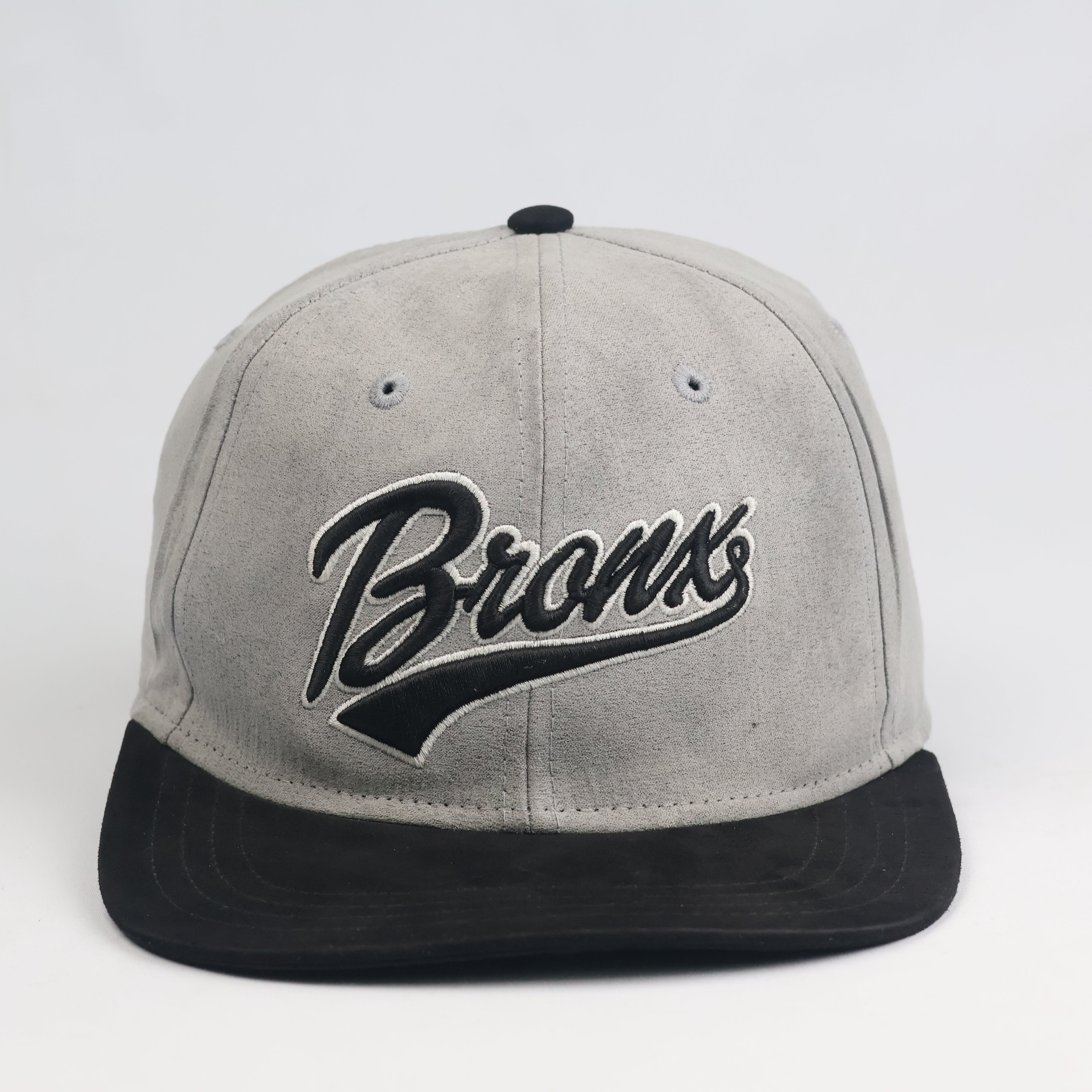 Vintage Primark Grey Faux Suede Bronx Embroidered Flat Brim Snapback Hat