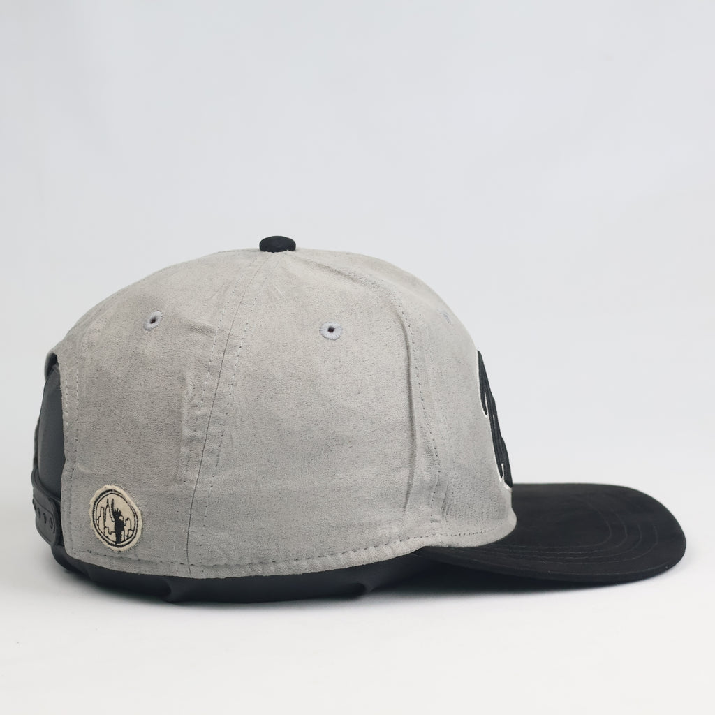 Vintage Primark Grey Faux Suede Bronx Embroidered Flat Brim Snapback Hat