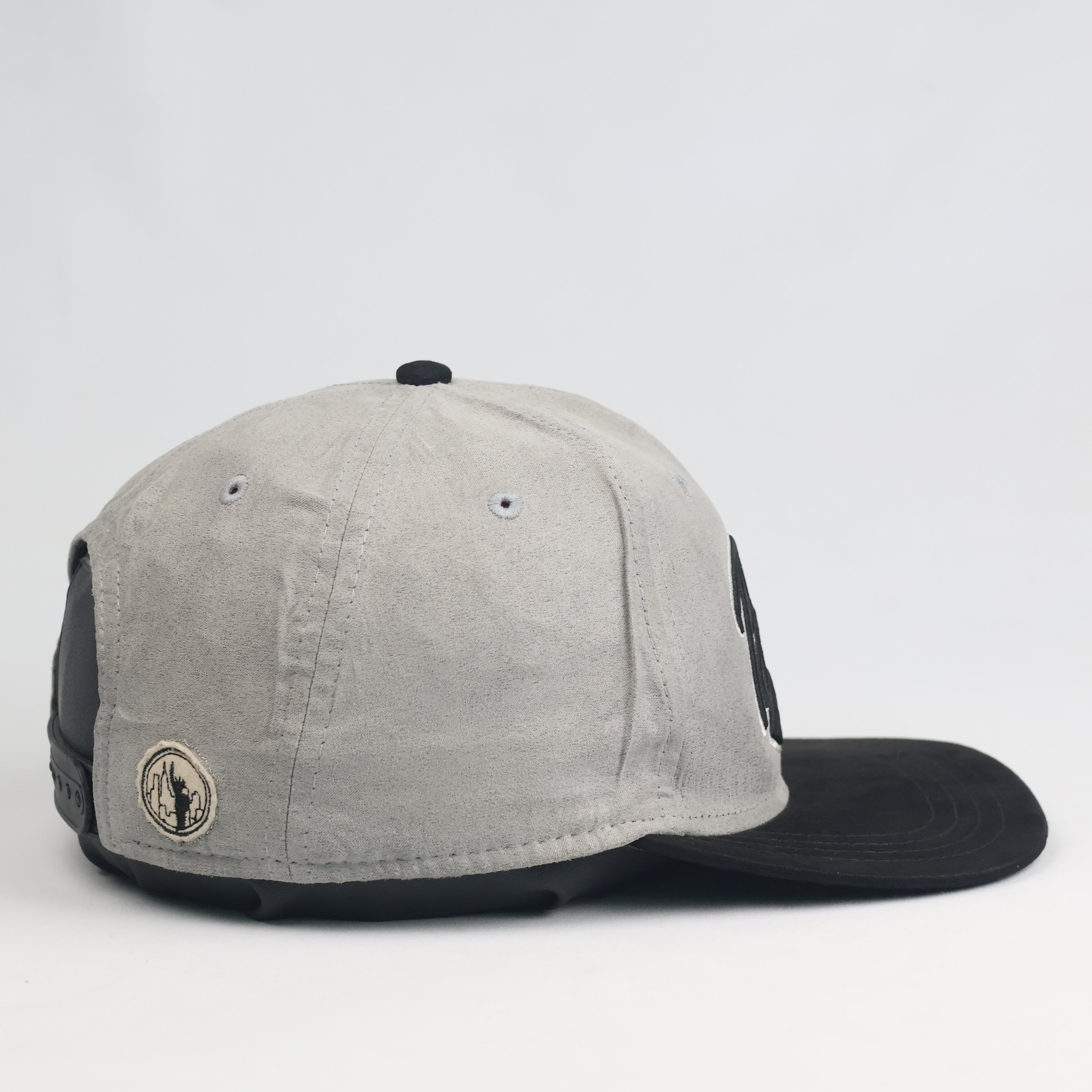 Vintage Primark Grey Faux Suede Bronx Embroidered Flat Brim Snapback Hat