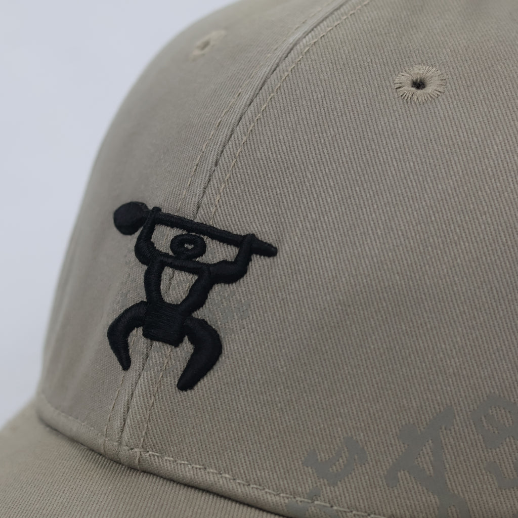 Hawaiian Headwear Khaki Thrifted Cap with Tribal Petroglyph Print & Flag Detail