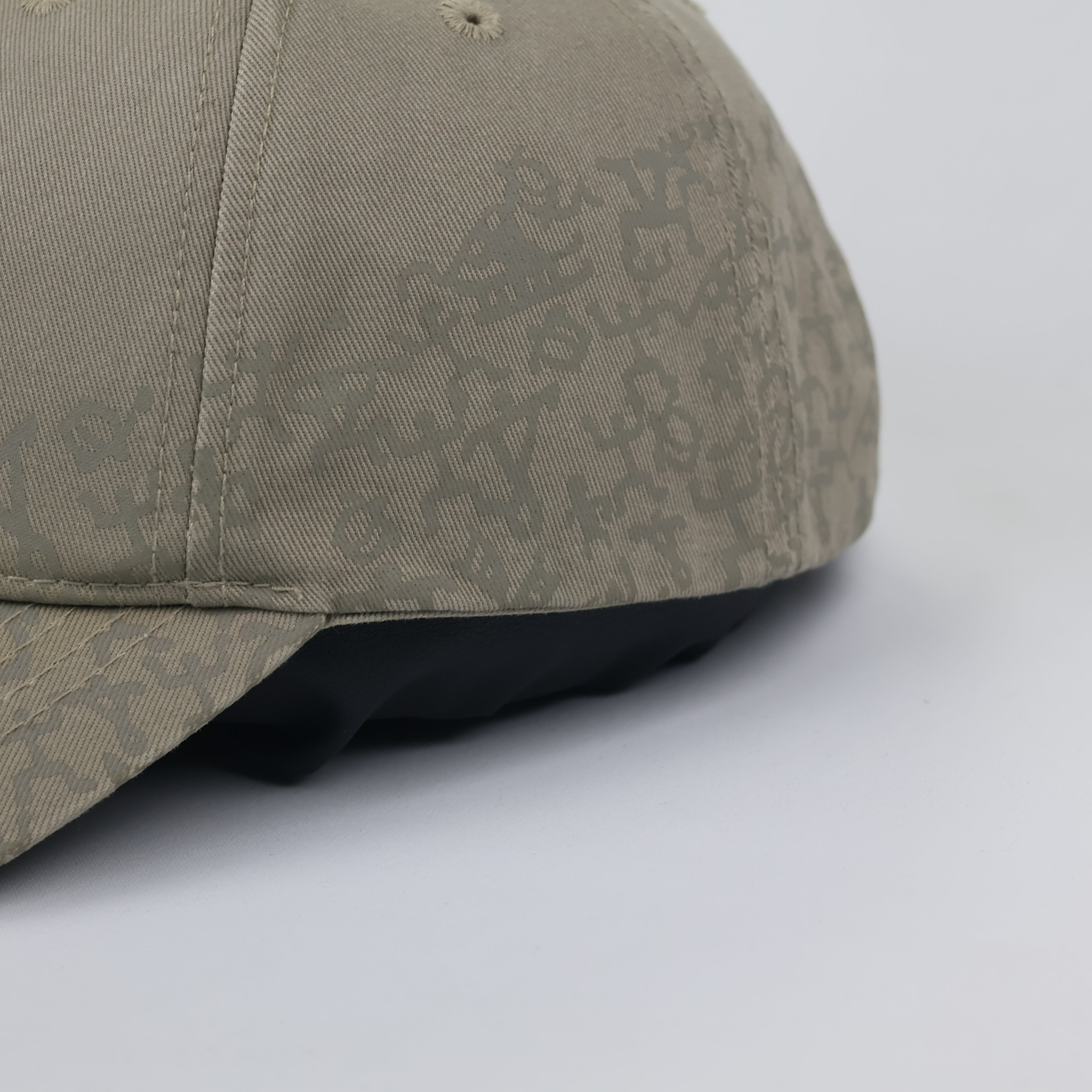 Hawaiian Headwear Khaki Thrifted Cap with Tribal Petroglyph Print & Flag Detail