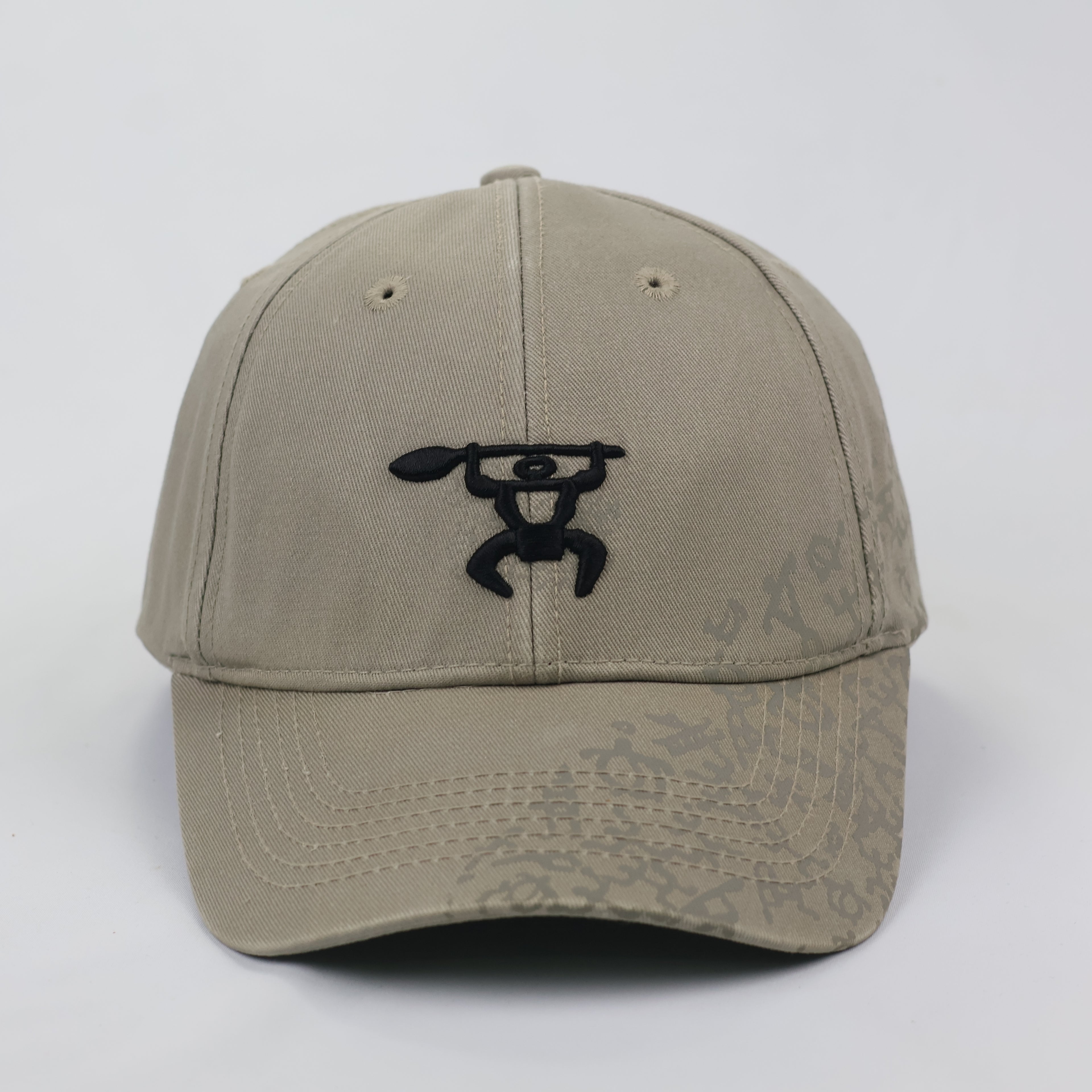 Hawaiian Headwear Khaki Thrifted Cap with Tribal Petroglyph Print & Flag Detail