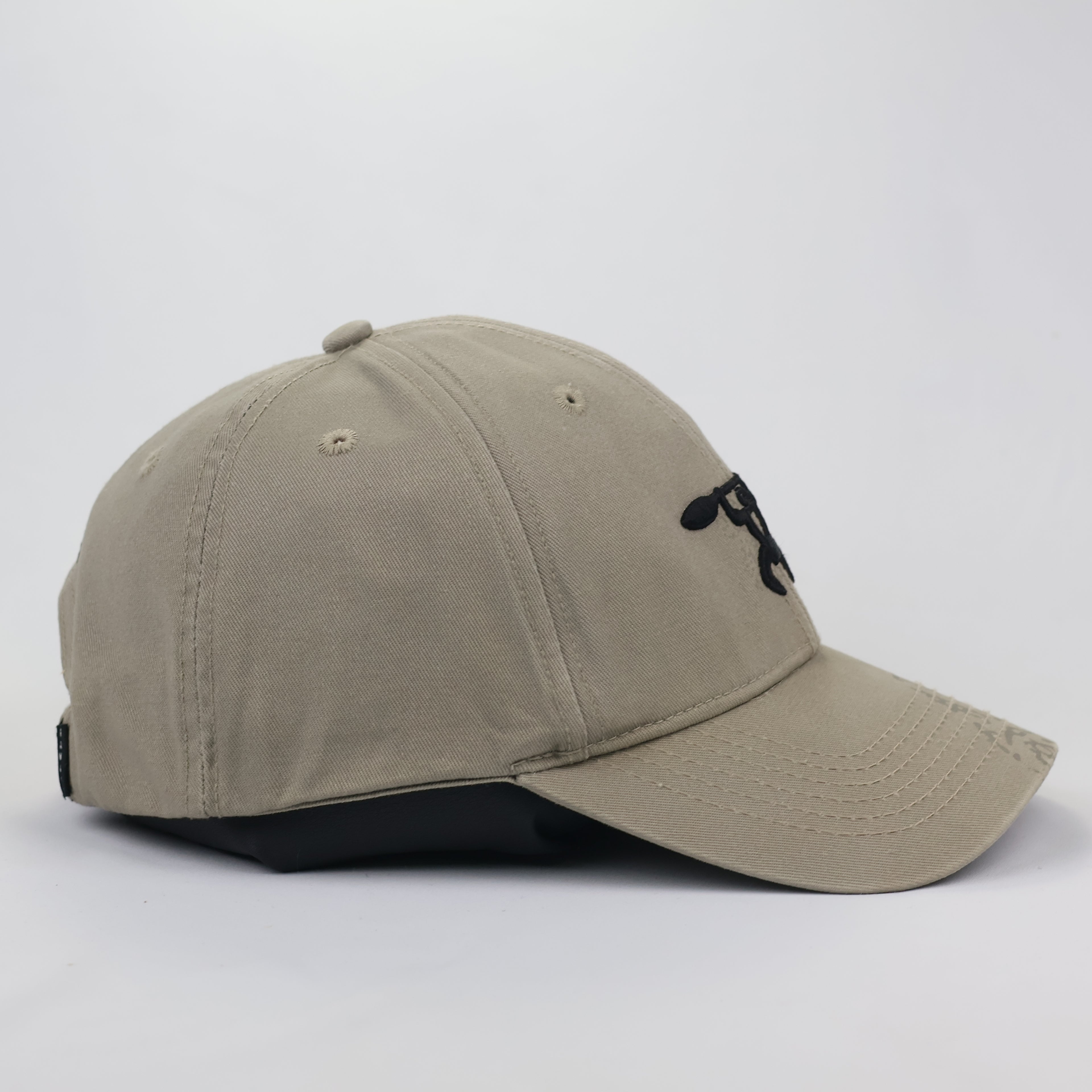 Hawaiian Headwear Khaki Thrifted Cap with Tribal Petroglyph Print & Flag Detail