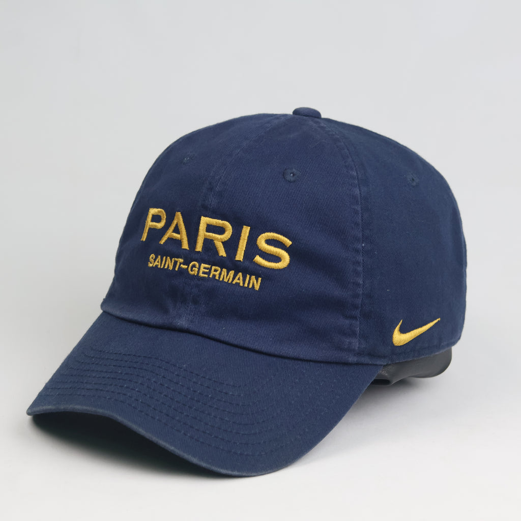 Thrifted Nike PSG Paris Saint-Germain Gold Embroidered Navy Dad Hat - 56-58cm