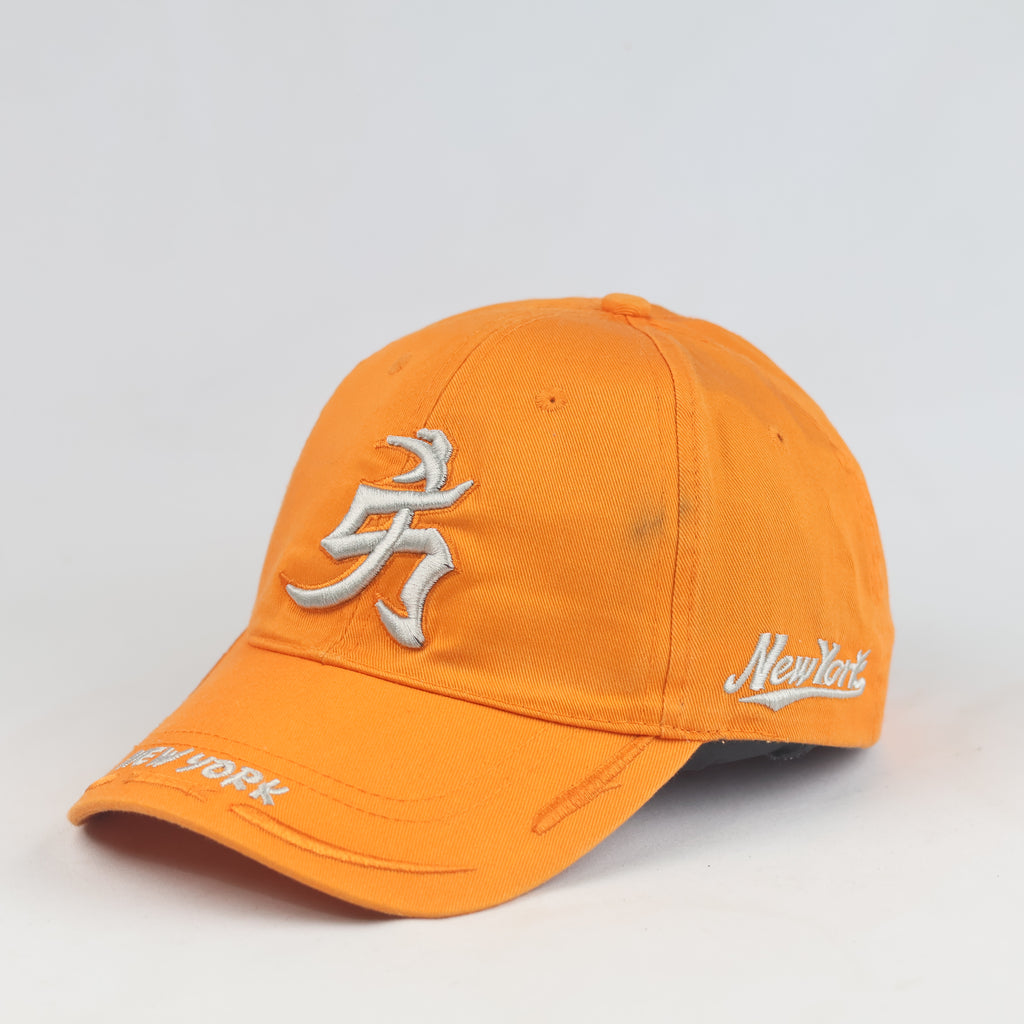 Thrifted Orange Asian Character Embroidery New York Dad Hat | 11031