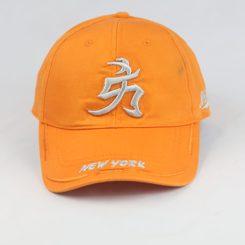 Thrifted Orange Asian Character Embroidery New York Dad Hat | 11031