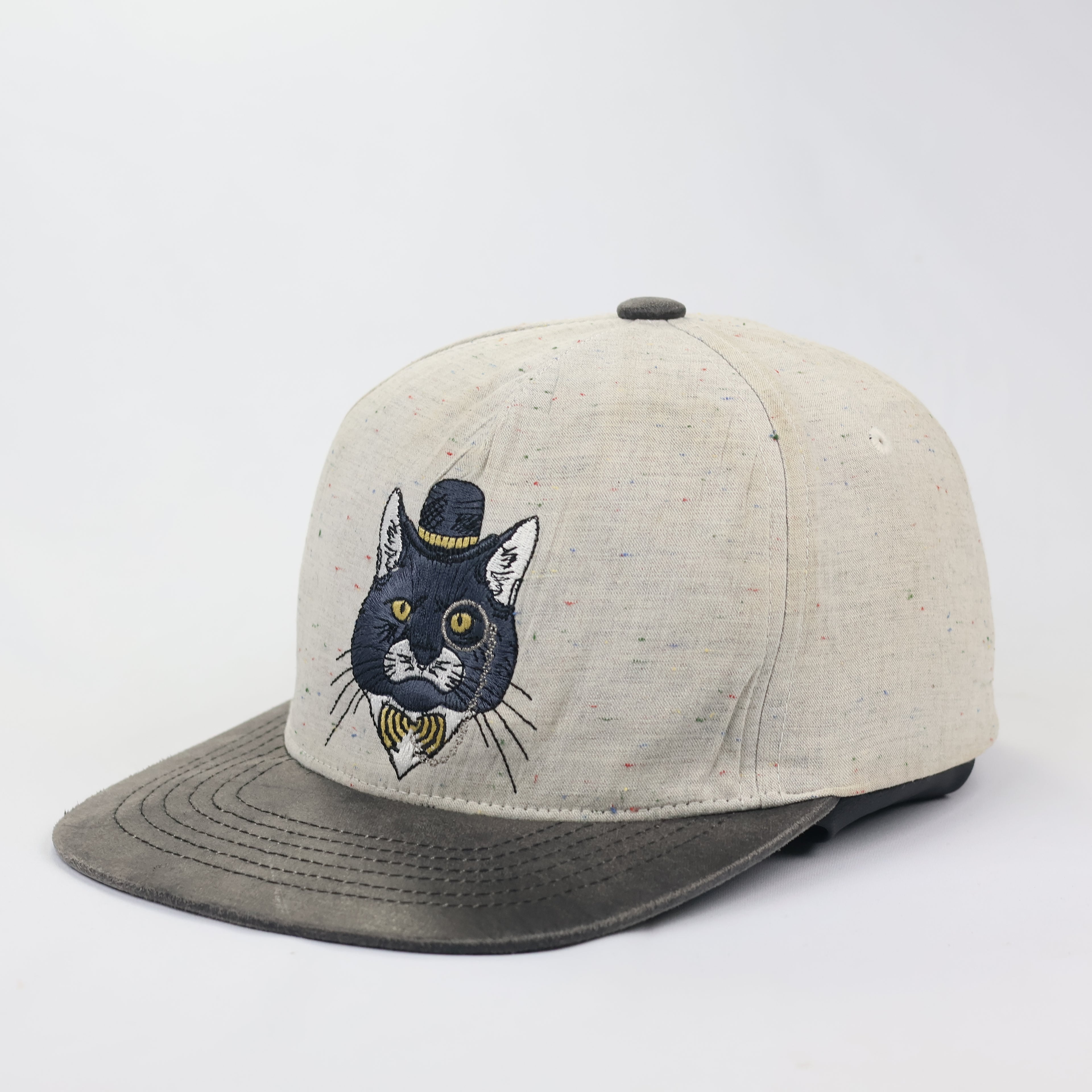 Thrifted Premier Sir Cat Monocle Hat | Speckled Fabric | Size 56-58cm