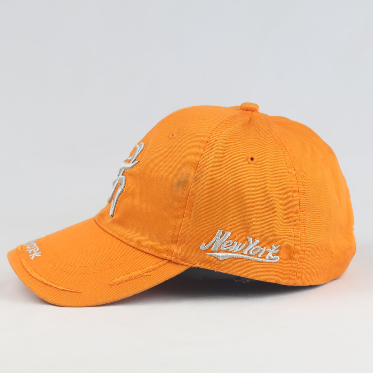 Thrifted Orange Asian Character Embroidery New York Dad Hat | 11031